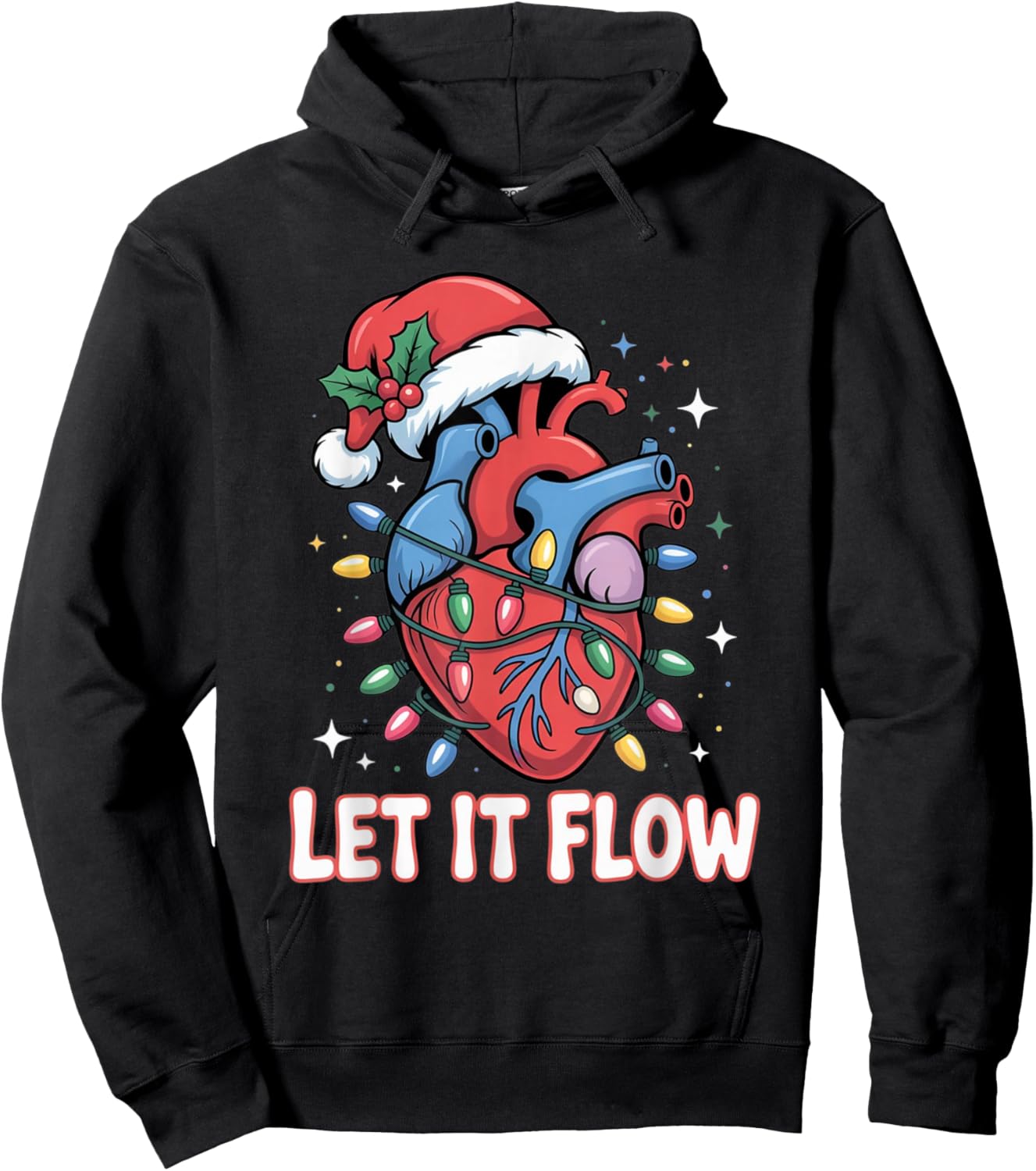 Let It Flow Funny Heart Christmas Lights Design Hoodie - Hoodie | Black