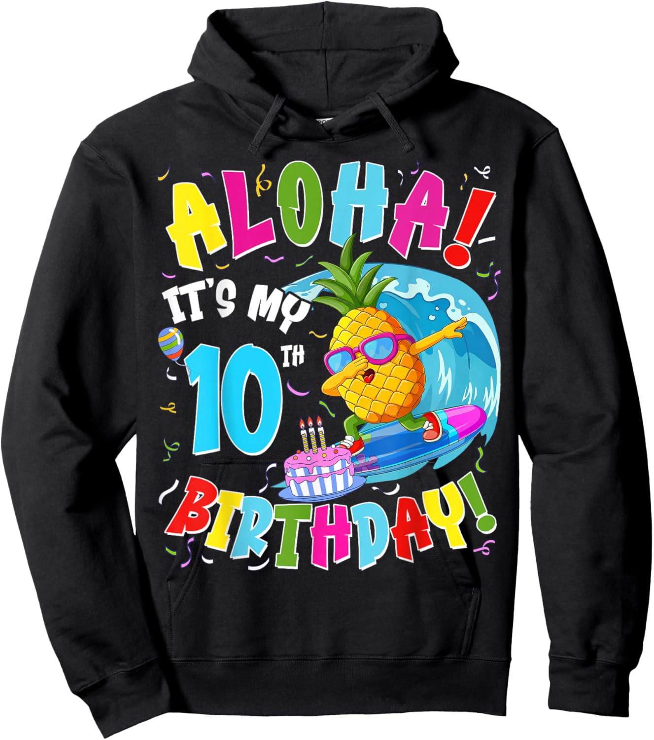 Hawaii Aloha 10th Birthday Hawaiian Boy Girl 10 Years Old Hoodie - Hoodie | Black