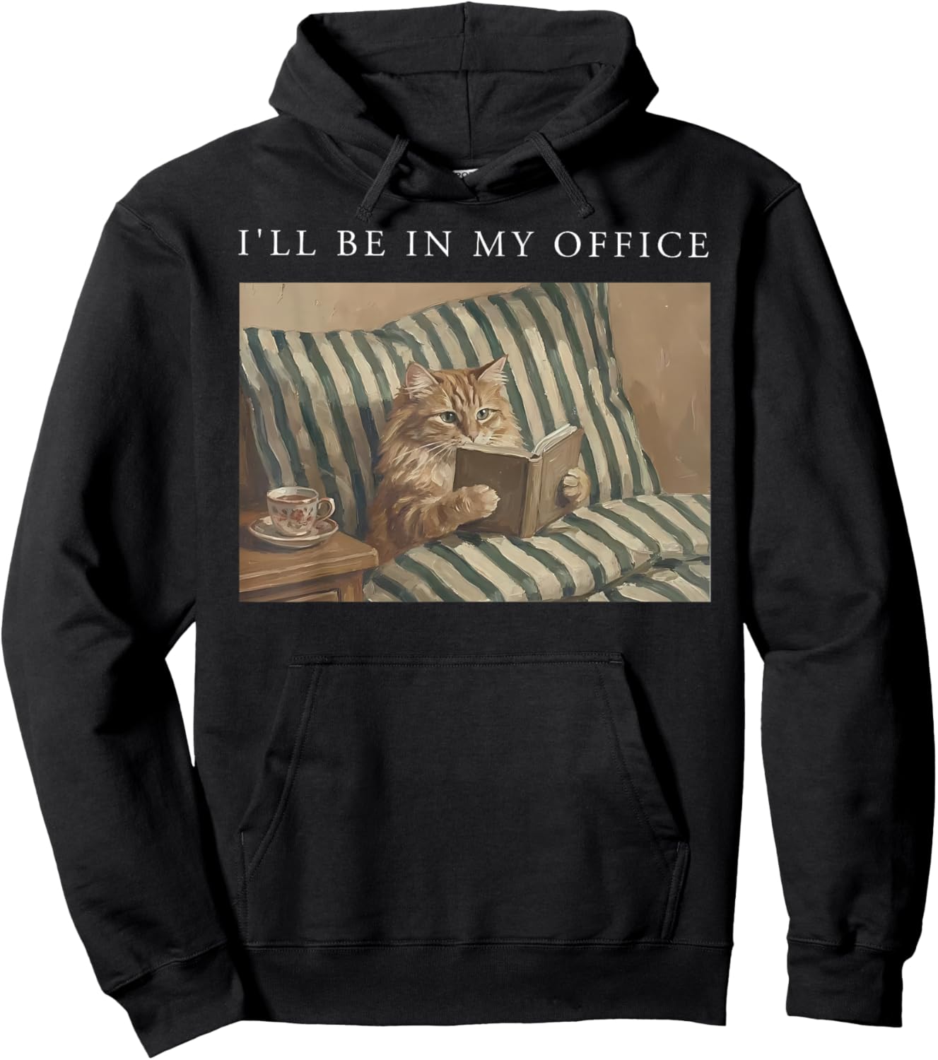 I'll Be in My Office Retro Cat Reading Book Nerd Read Reader Hoodie - Hoodie | Black