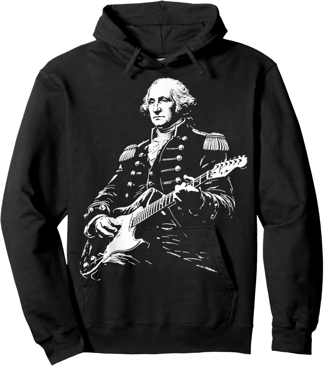 George Washington Playing Guitar, 4th of July Rock Music Hoodie - Hoodie | Black