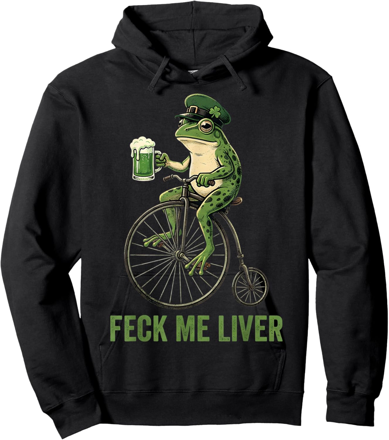 Feck Me Liver Funny Frog Drinking Beer St Patricks Day Hoodie - Hoodie | Black