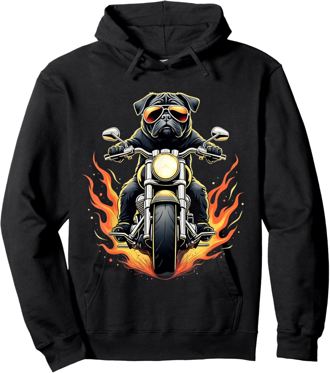 Funny Pug Riding a Motorcycle Design Black Pug Lovers Hoodie - Hoodie | Black