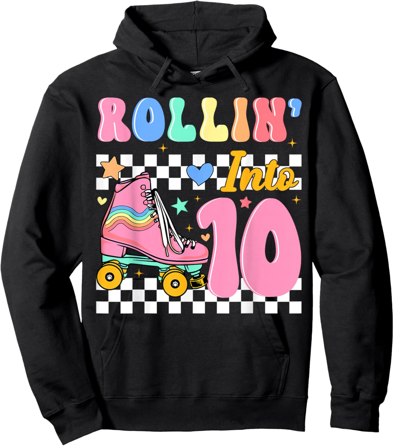 Rollin' Into 10 Years Old Roller Skating Girl 10th Birthday Hoodie - Hoodie | Black
