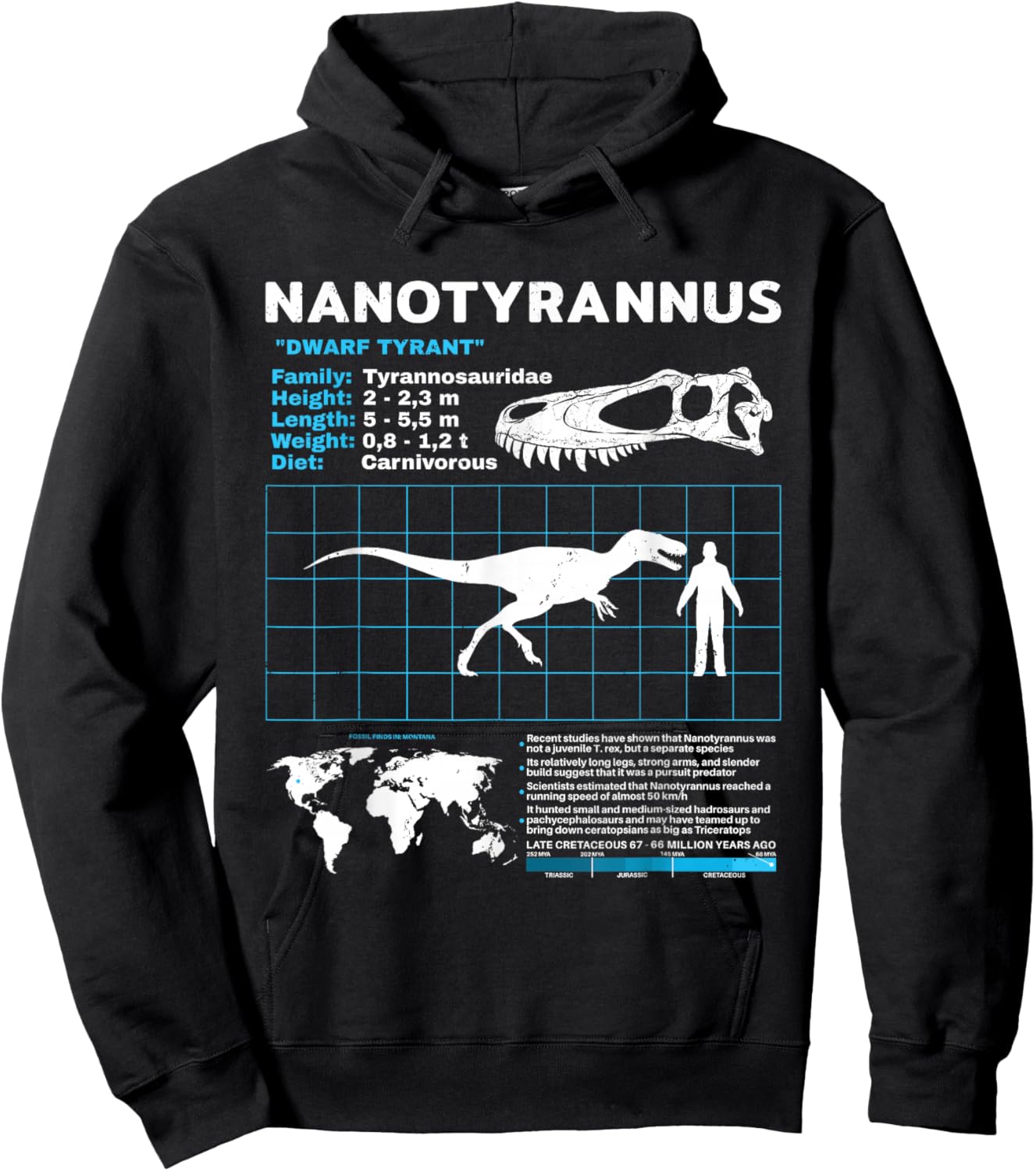 Nanotyrannus Fact Sheet Skull Fossil Hoodie - Hoodie | Black