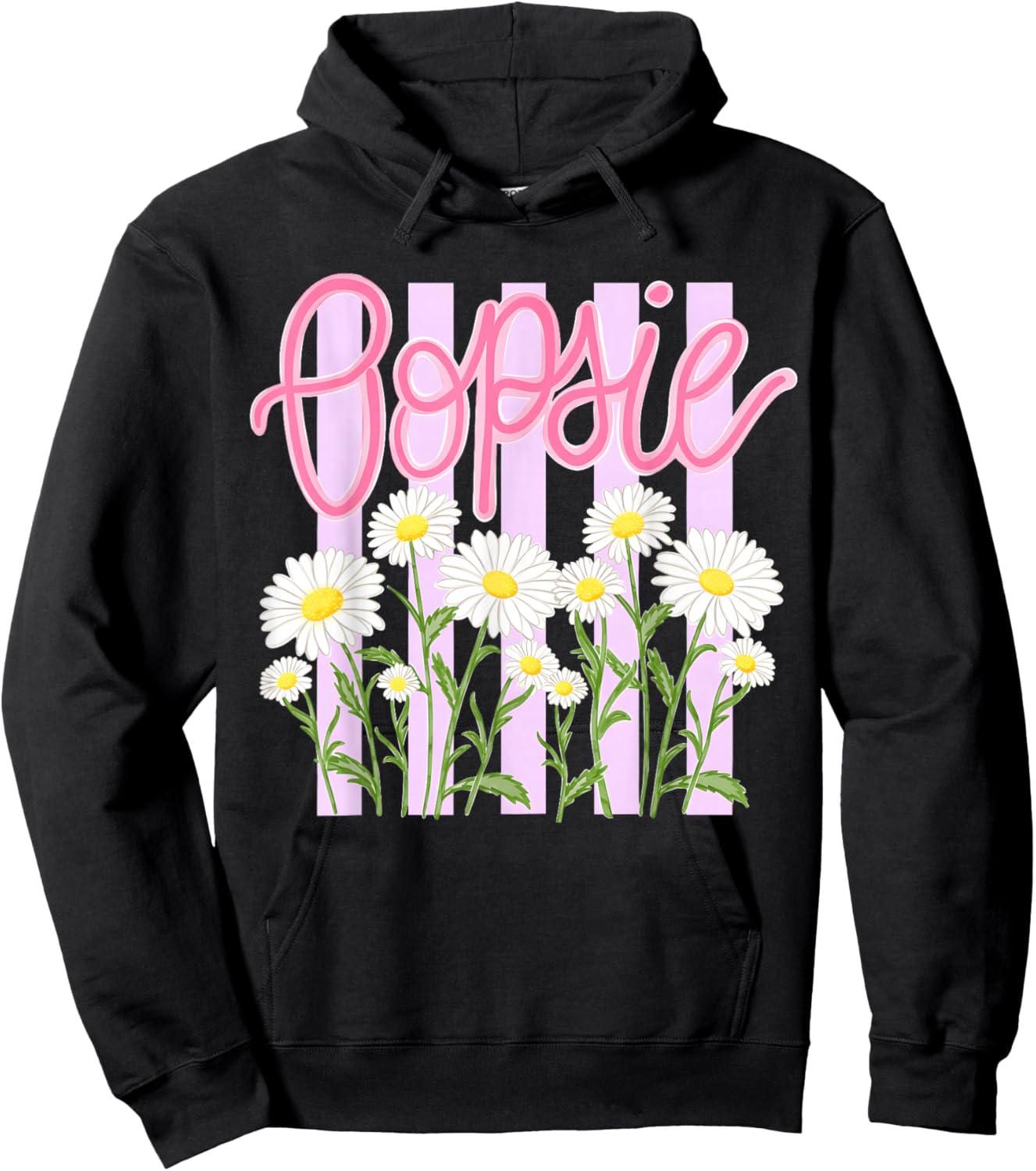 Oopsie Daisy Floral Summer Retro Striped Vintage Women Hoodie - Hoodie | Black