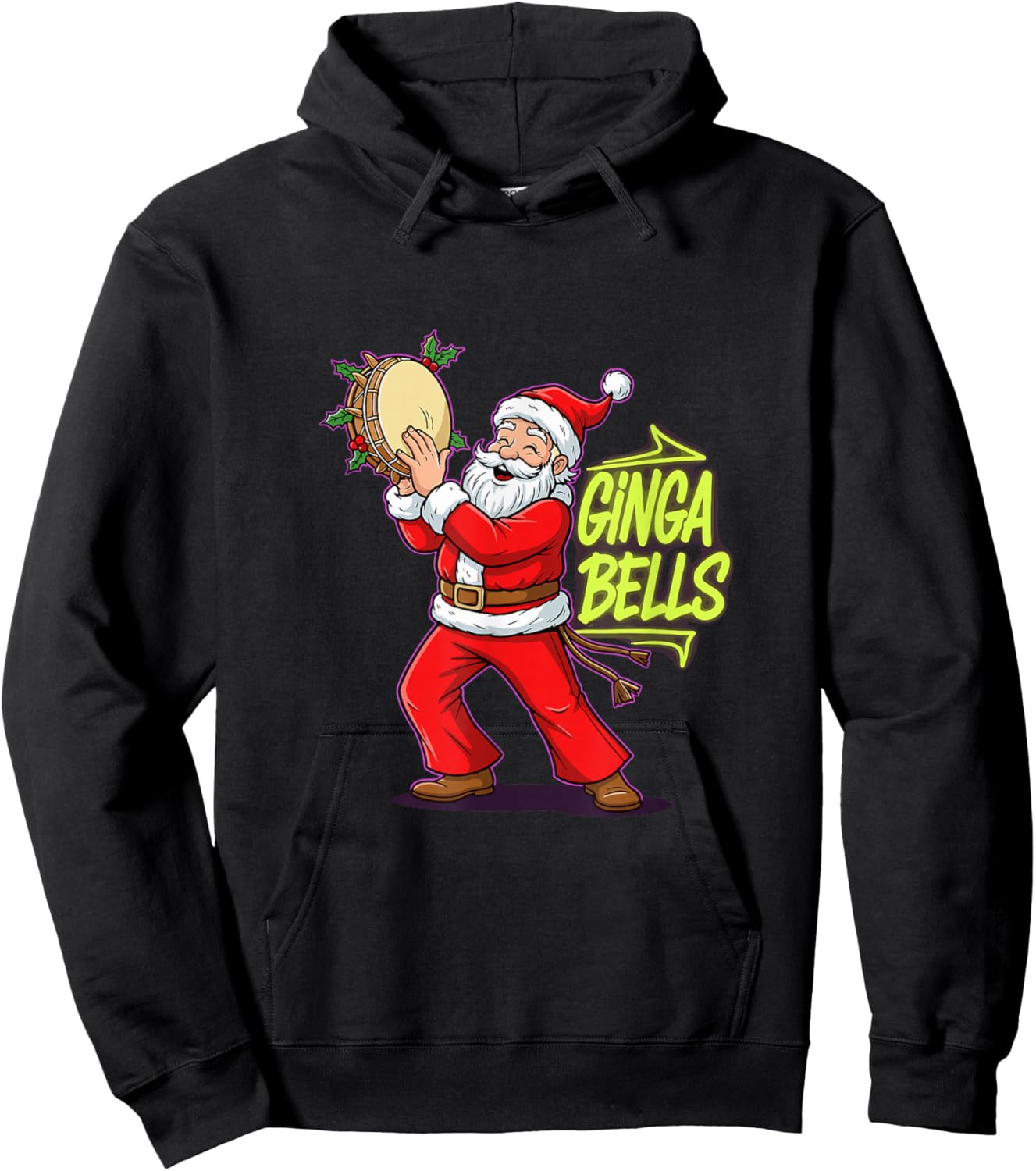 Ginga Bells Santa Brazilian Party Holiday Christmas Capoeira Hoodie - Hoodie | Black