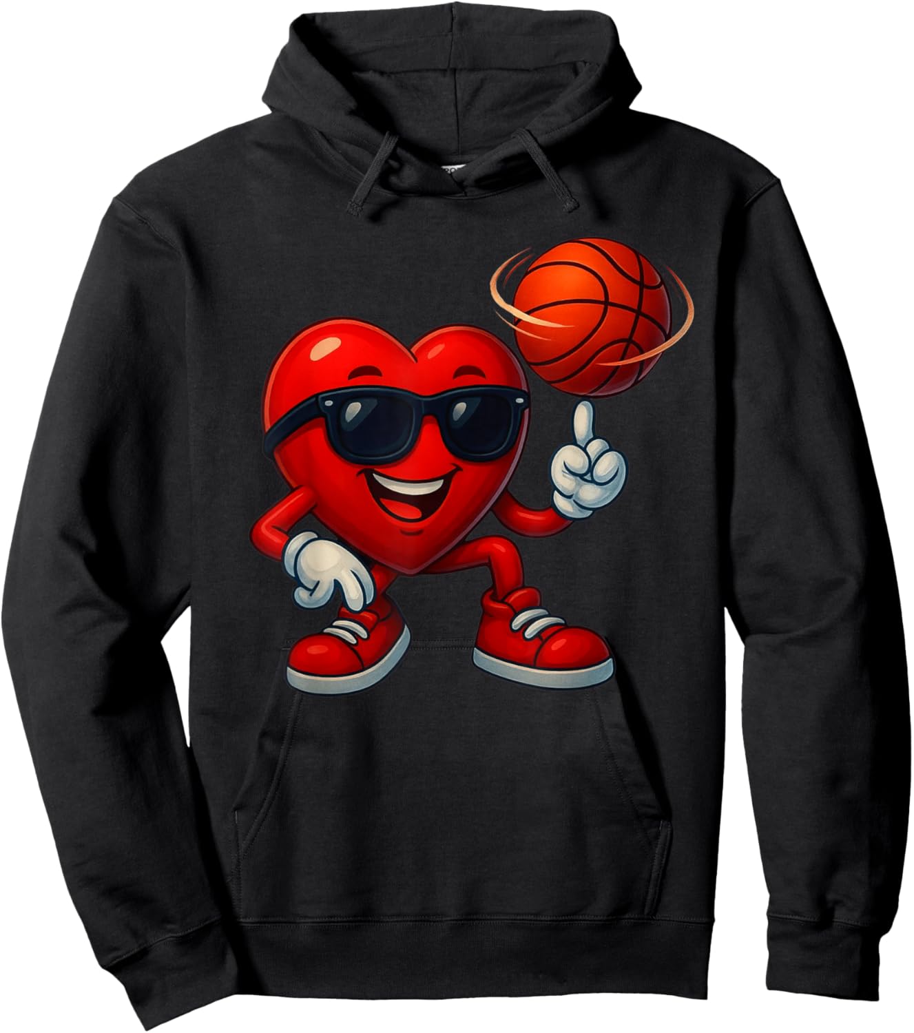 Valentines Day Basketball Funny Red Heart Love Boys Kids Hoodie - Hoodie | Black
