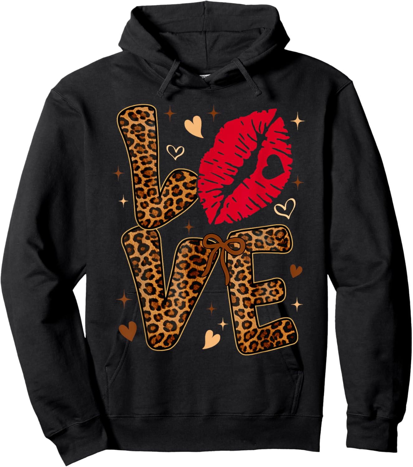 Valentine Leopard Print Love Red Lips Word Letter Girl Women Hoodie - Hoodie | Black