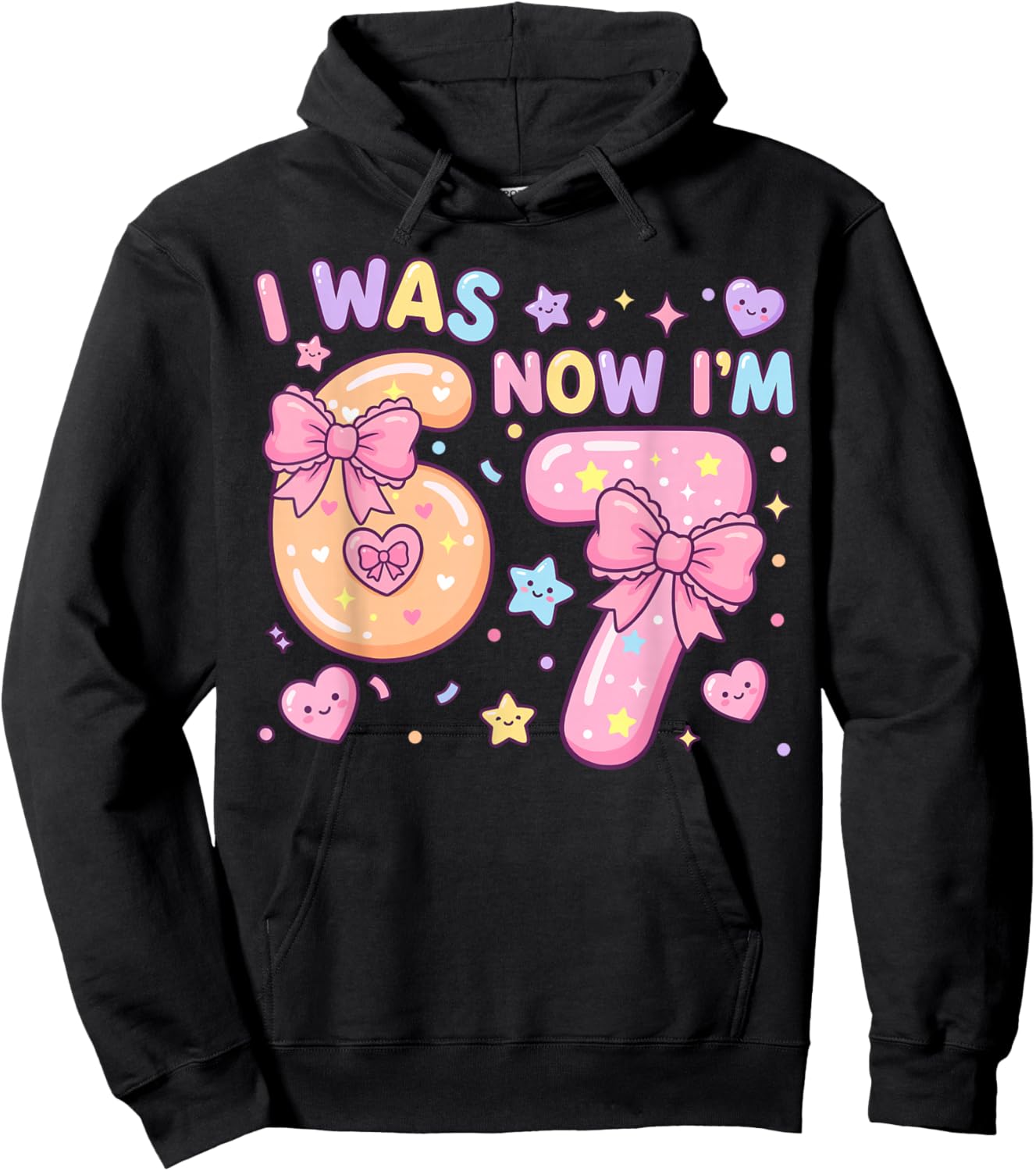I was 6 Now I'm 7 Birthday Coquette Bow Cute Birthday Girl Hoodie - Hoodie | Black