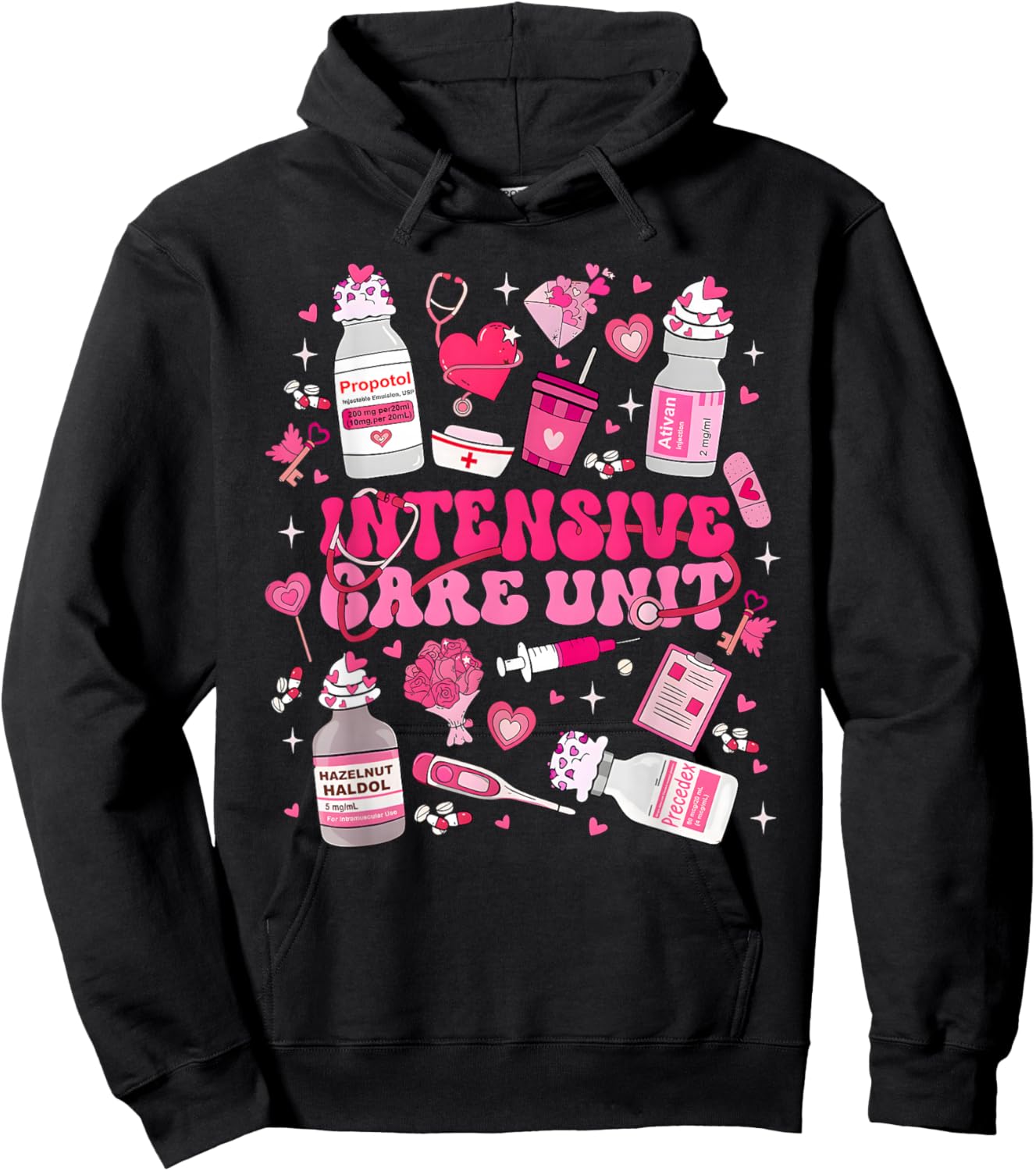 ICU Nurse Valentine Intensive Care Unit Micu Cvicu Sicu Ccu Hoodie - Hoodie | Black