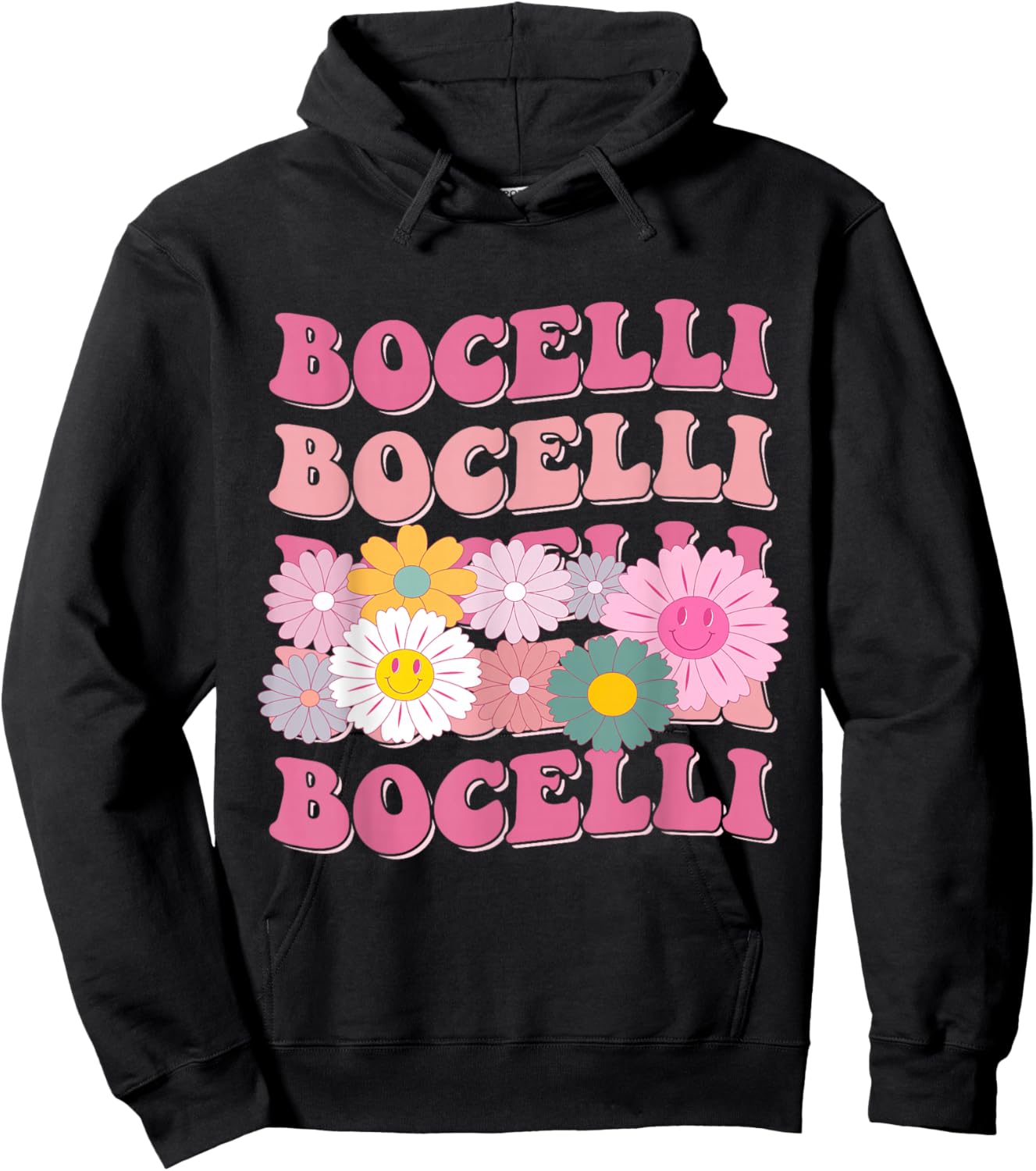 Girl Retro Bocelli First Name Personalized Groovy 80's Hoodie - Hoodie | Black