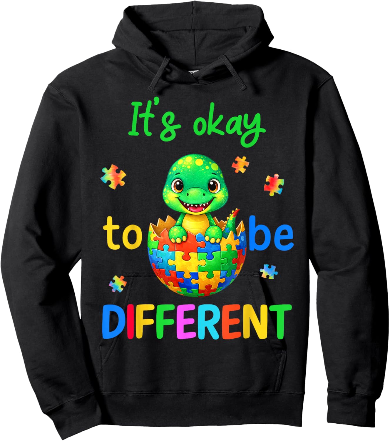 Autism Awareness It's Okay to Be Different Funny Dinosaur Hoodie - Hoodie | Black