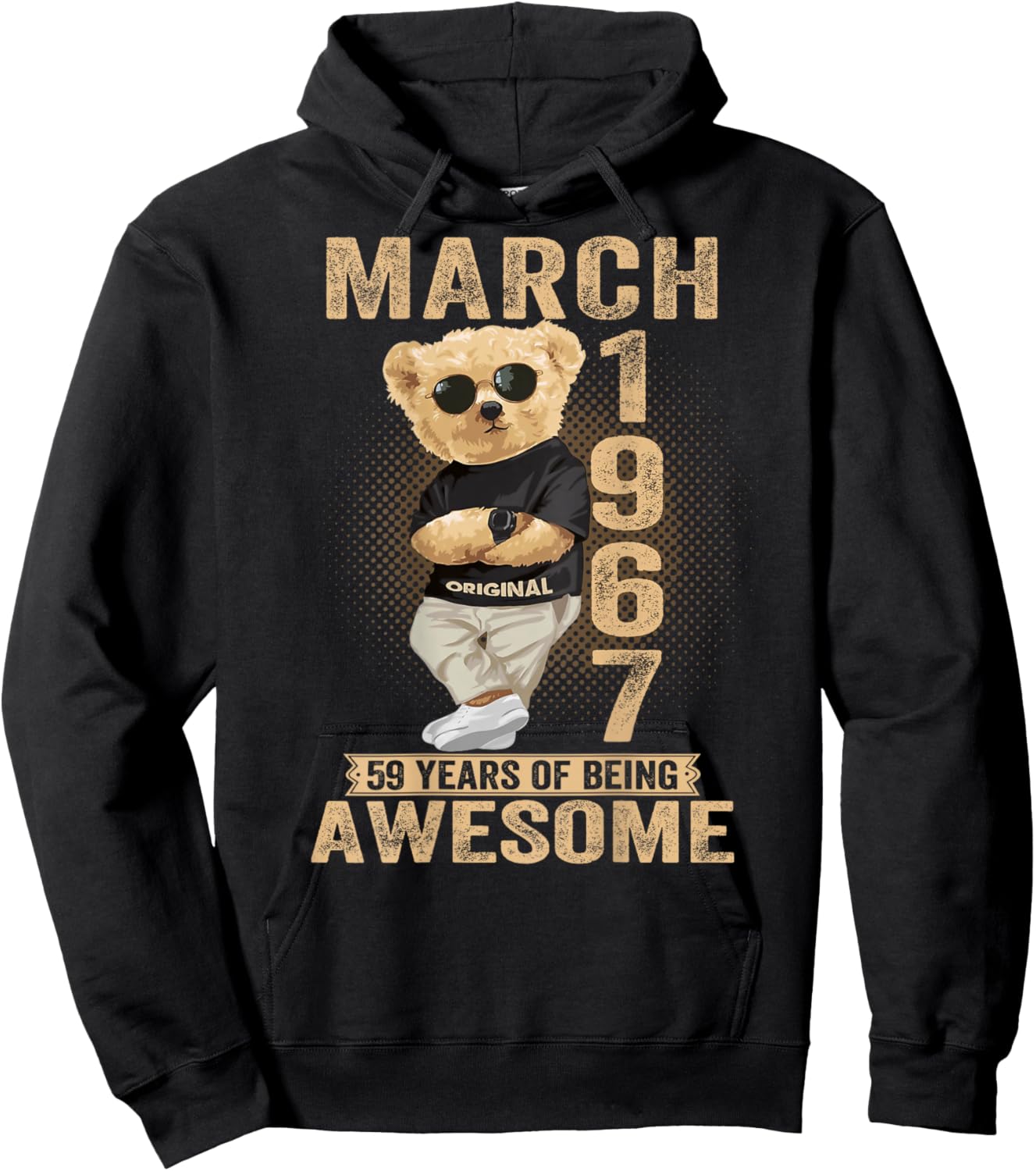 (ON Back) March 1967 59th Birthday 59 Years Teddy Bear Hoodie - Hoodie | Black