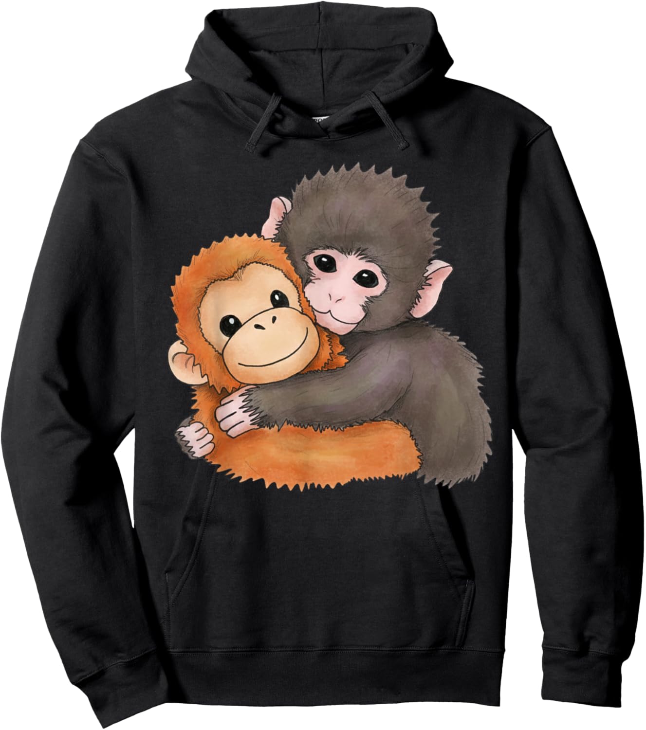 Cute Baby Monkey Named Punch Plush Hugging Hoodie - Hoodie | Black