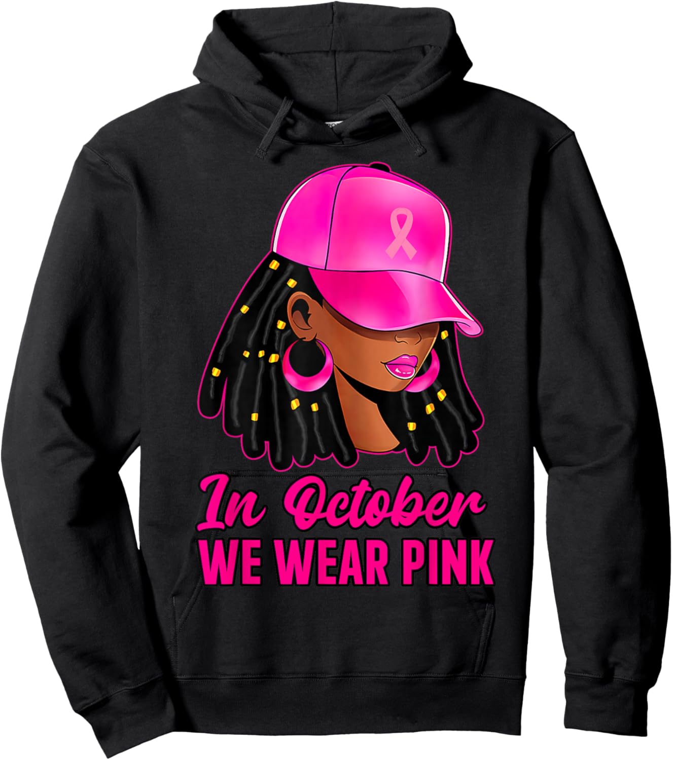 in October We Wear Pink Black Women Breast Cancer Awareness Hoodie - Hoodie | Black