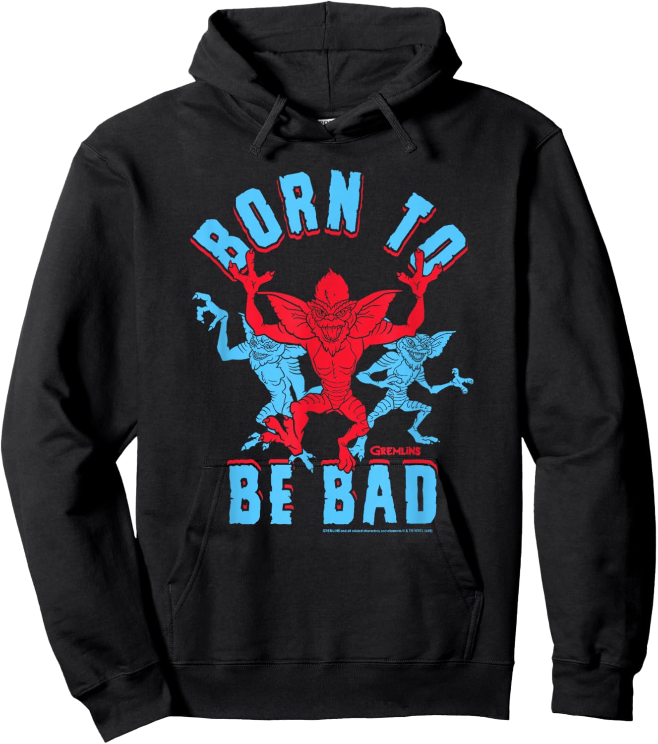 Gremlins Born to Be Bad Blue and Red Illustration 80's Movie Hoodie - Hoodie | Black