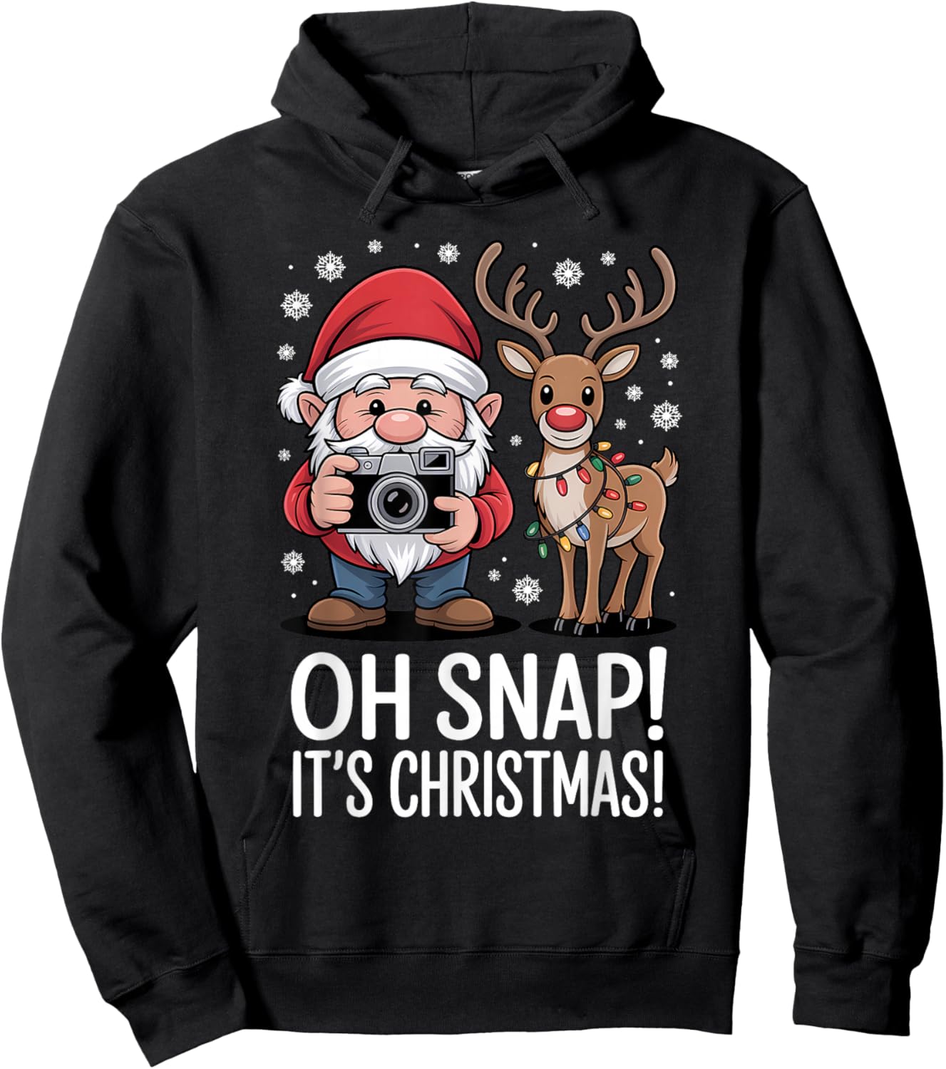 Funny Christmas Photographer Gnome OH Snap It's Christmas Hoodie - Hoodie | Black