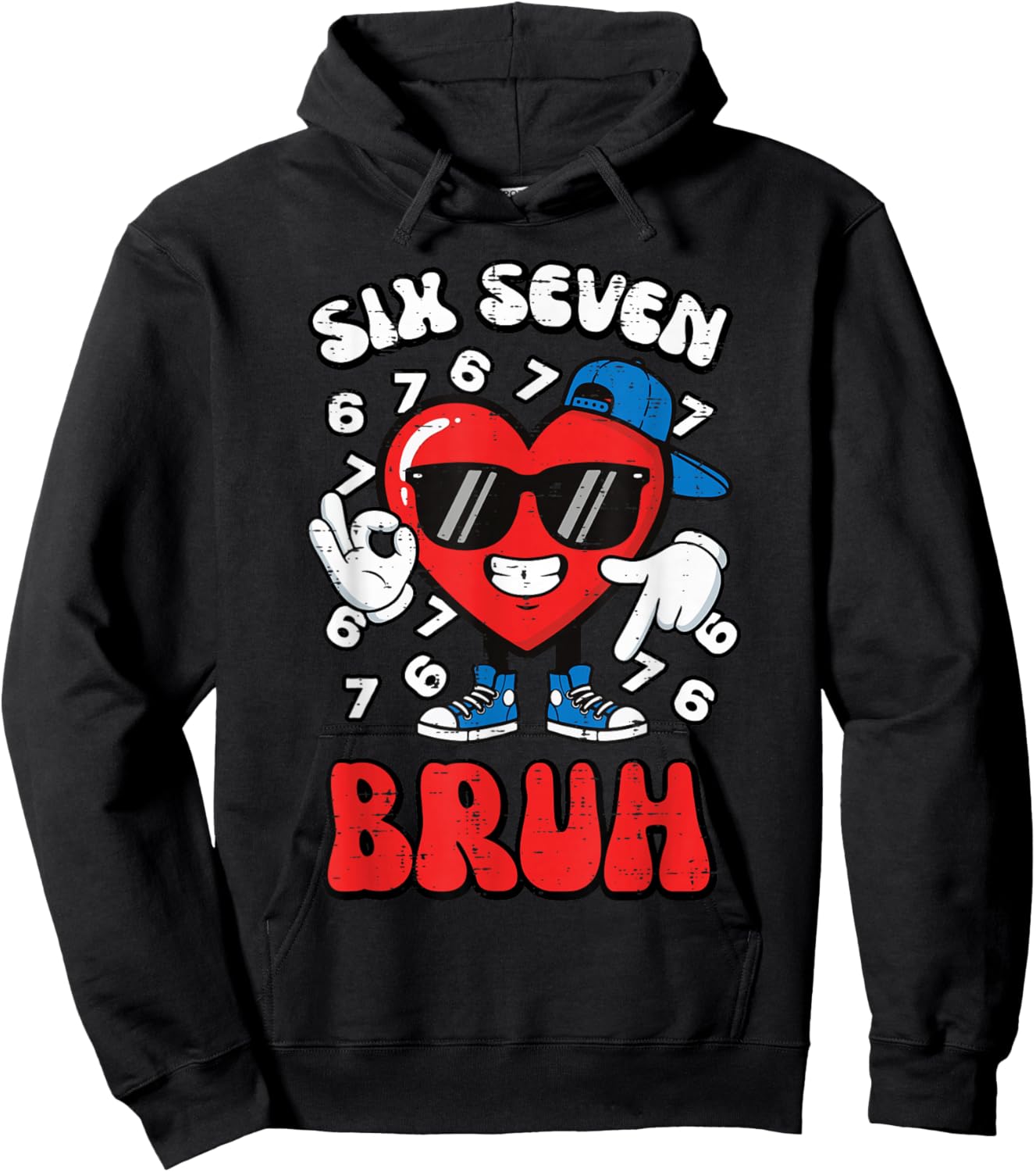 Six Seven Bruh Heart 6 7 Valentines Day 67 Kids Boys Youth Hoodie - Hoodie | Black