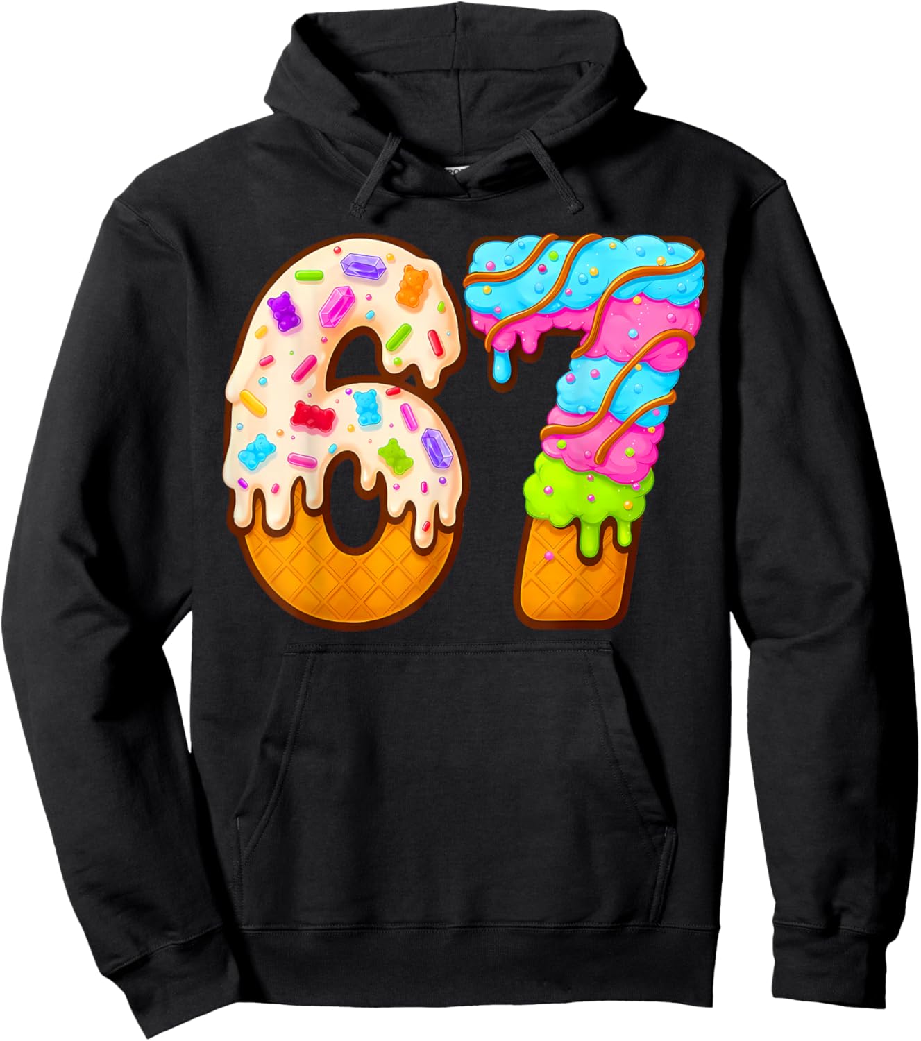 67 Ice Cream Drip Meme Funny Six Seven Gen Alpha Slang Hoodie - Hoodie | Black