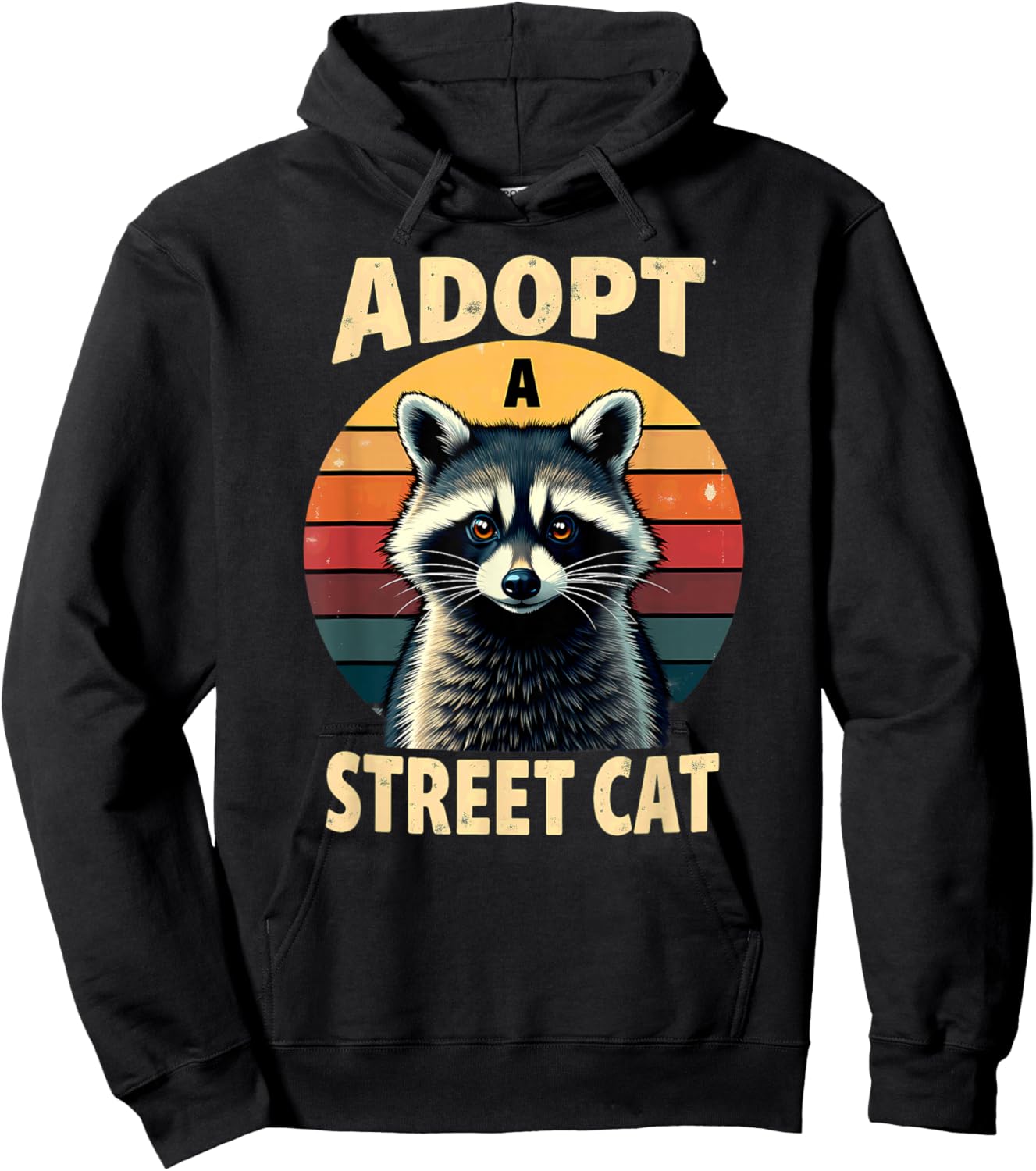 Retro Racoon Adopt A Street Cat Hoodie - Hoodie | Black