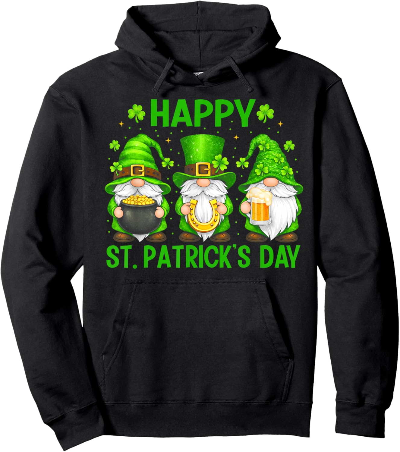 Happy St Patricks Day Gnomes Saint Paddys Men Women Kids Hoodie - Hoodie | Black