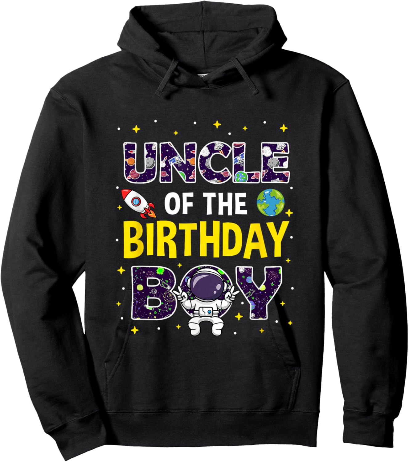 Uncle of The Birthday Boy Space Astronaut Birthday Family Hoodie - Hoodie | Black