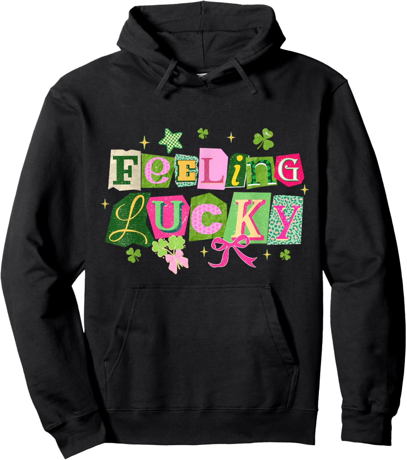 Feeling Lucky Preppy Star Shamrock Bow St Patricks Day Hoodie - Hoodie | Black