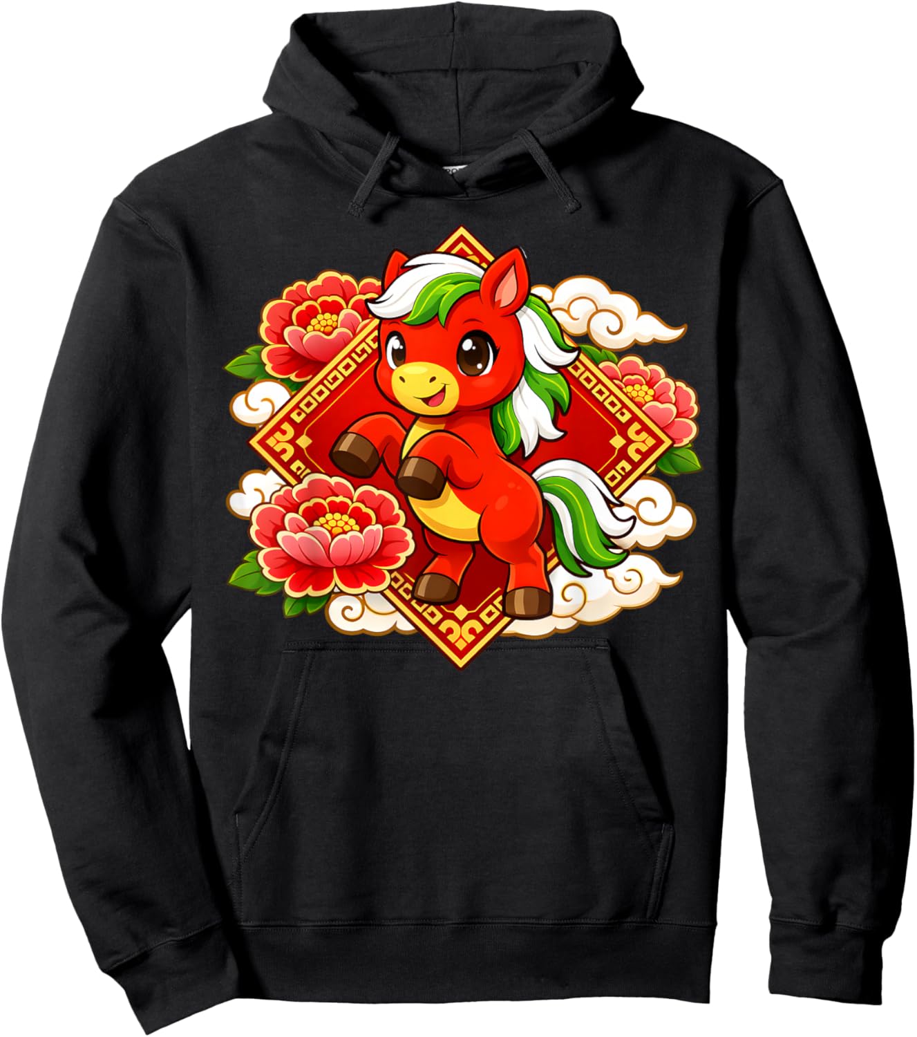 Lunar Zodiac Cute Red Chinese New Year of The Horse 2026 Hoodie - Hoodie | Black