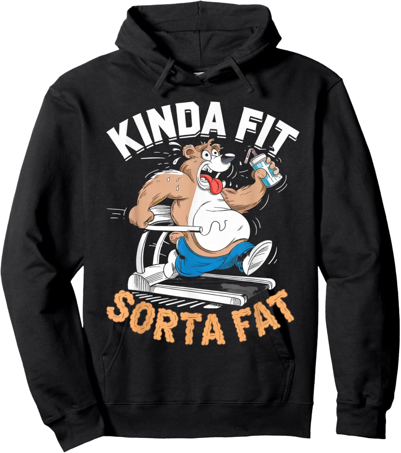 Kinda Fit Sorta Fat Funny Gym Body Cute Bear Retro Hoodie - Hoodie | Black