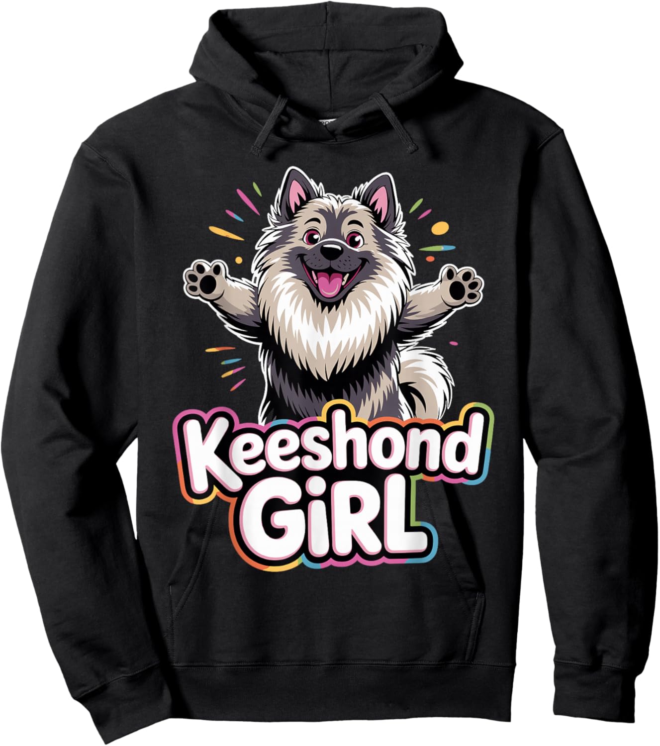 Keeshond Girl Cartoon Dutch Canine Pup Pet Dog Breed Hoodie - Hoodie | Black