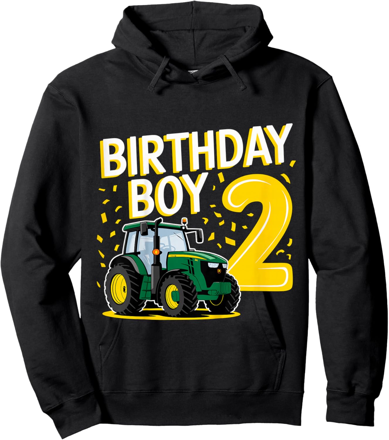 Kids 2nd Birthday Boy 2 Years Old Farmer Tractor Hoodie - Hoodie | Black