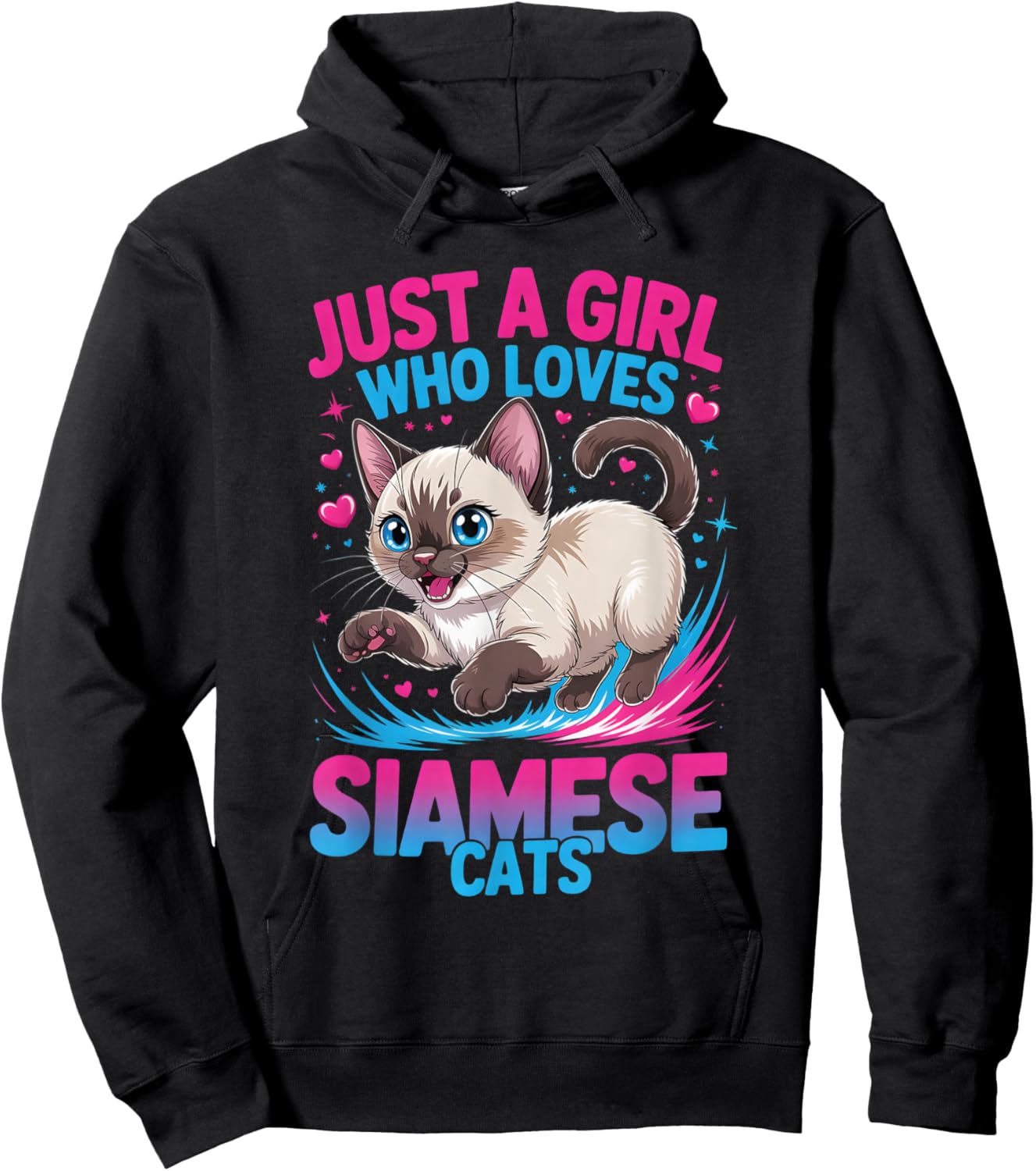 Girls Siamese Cat Hoodie - Hoodie | Black