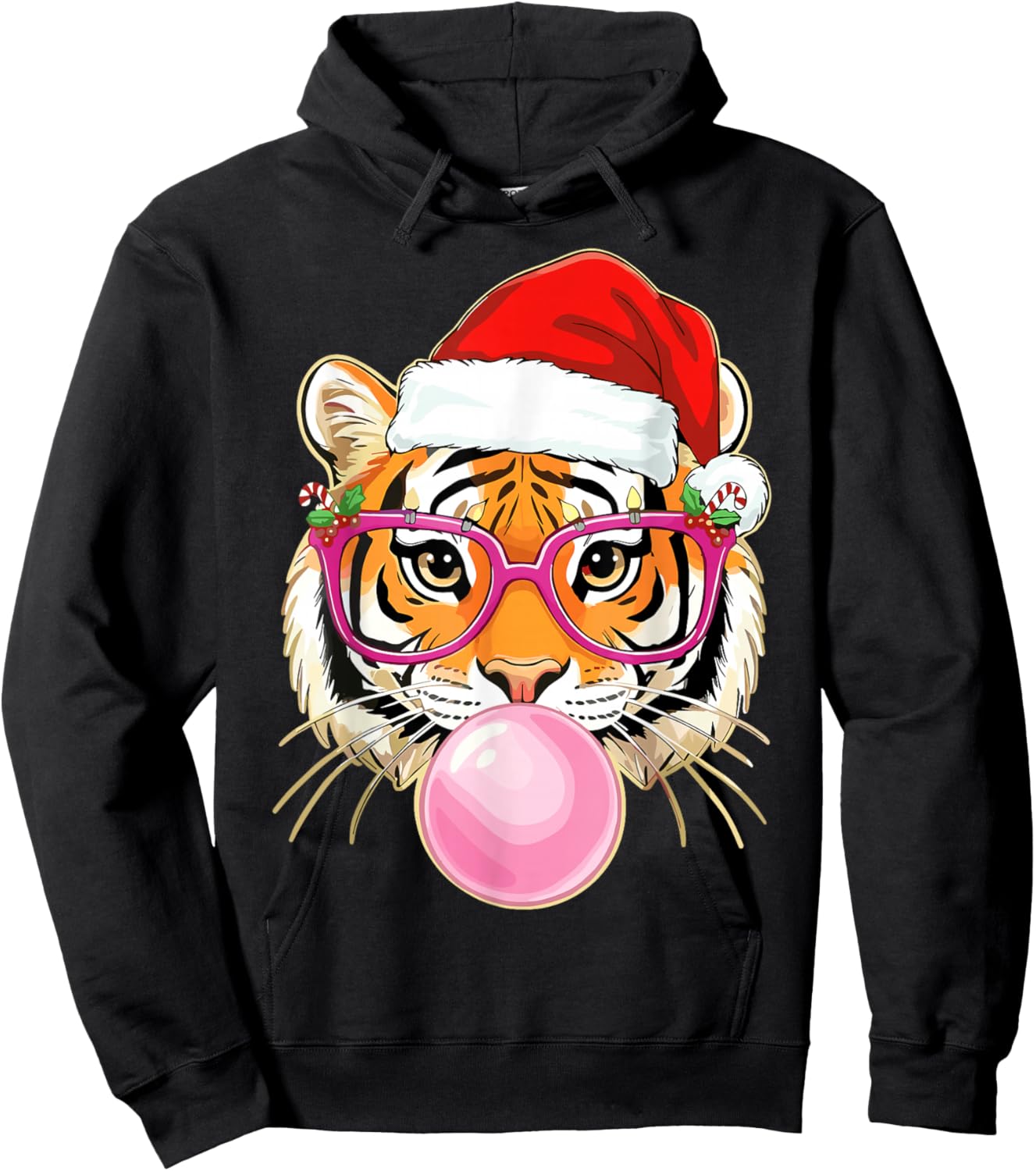 Tiger Christmas Bubble Gum Pink Sunglasses Hoodie - Hoodie | Black