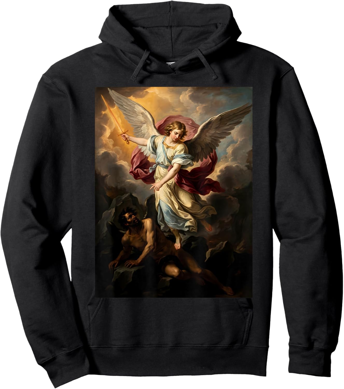 The Archangel Saint Michael Defeating Satan Vintage Painting Hoodie - Hoodie | Black