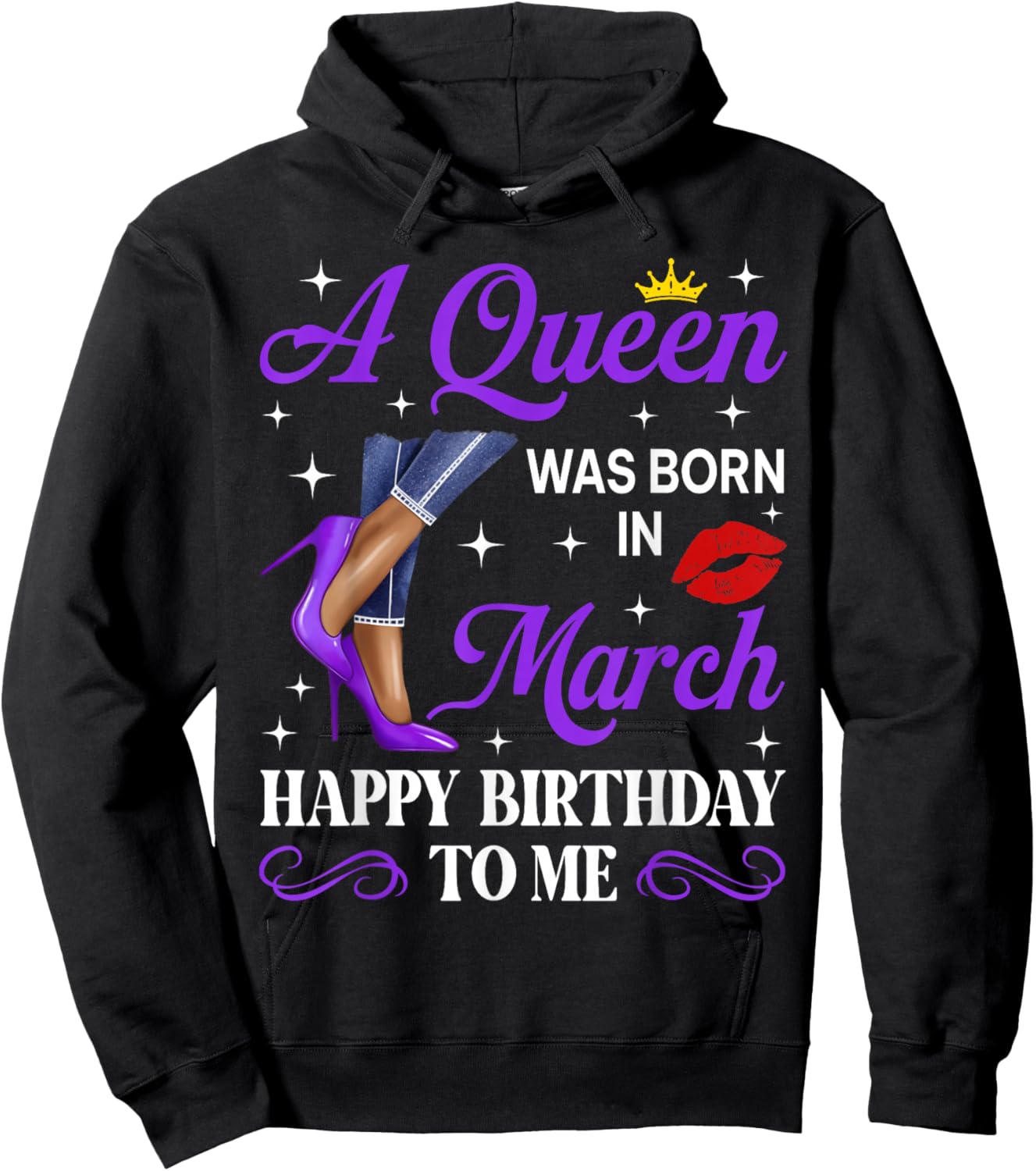 A Queen was Born in March Birthday Afro Woman High Heels Hoodie - Hoodie | Black