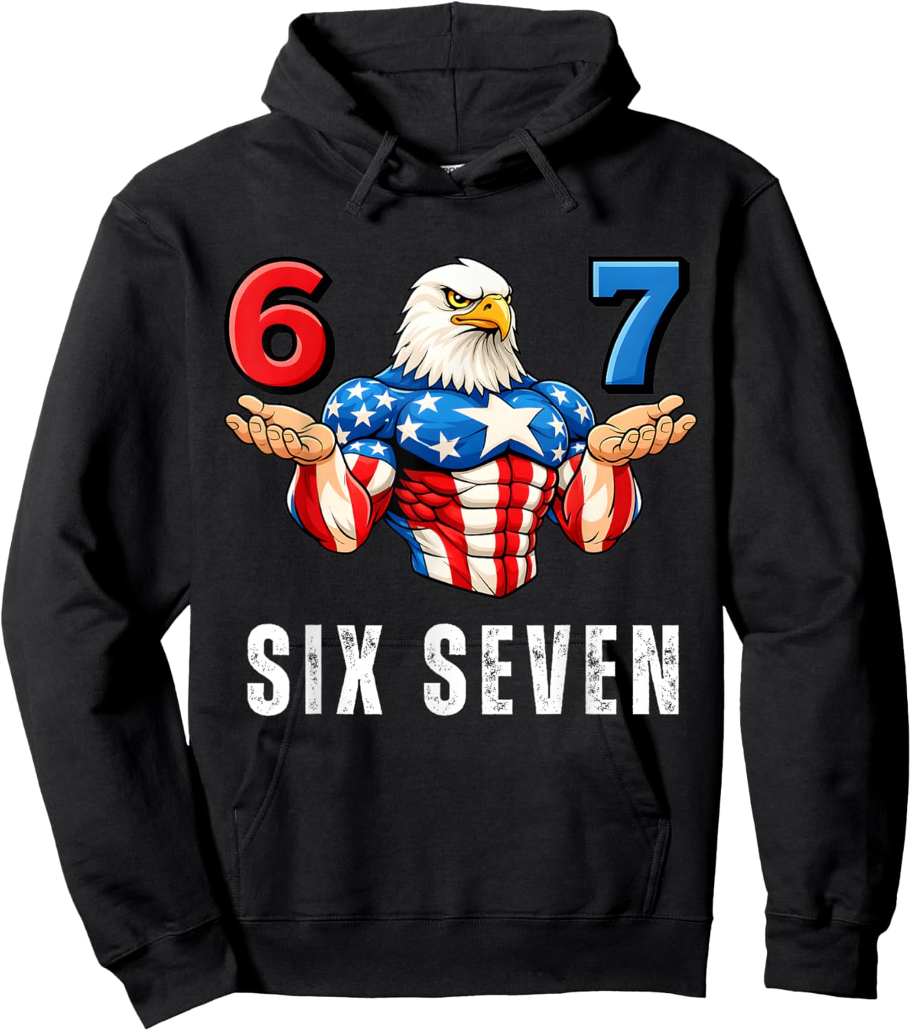 67 Six Seven Meme Funny 4th of July Eagle American Flag Kids Hoodie - Hoodie | Black