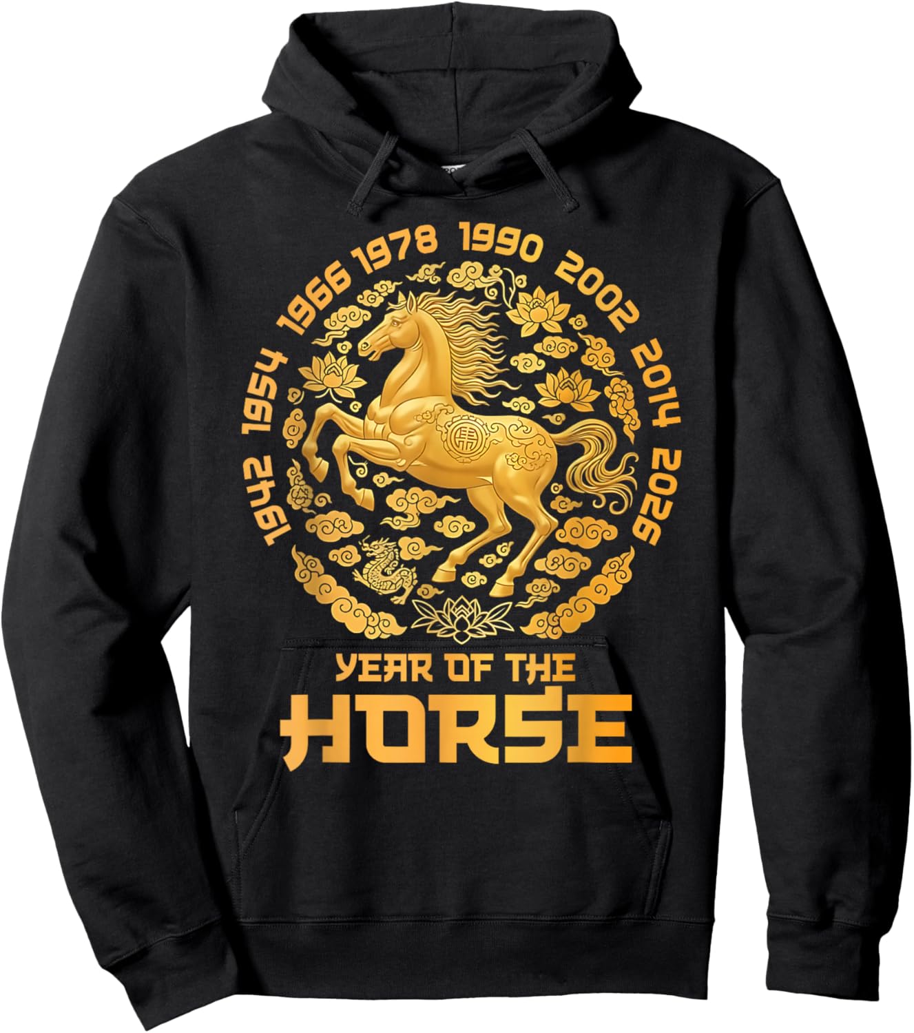 Chinese New Year 2026 Year of The Horse Lunar Golden Horse Hoodie - Hoodie | Black