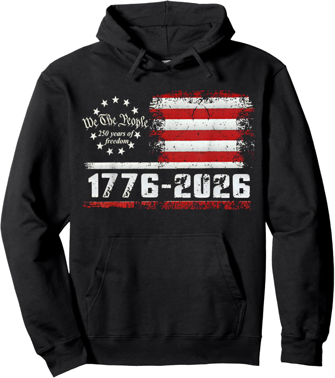 4th of July American Flag Vintage 250 Years 1776 2026 USA Hoodie - Hoodie | Black