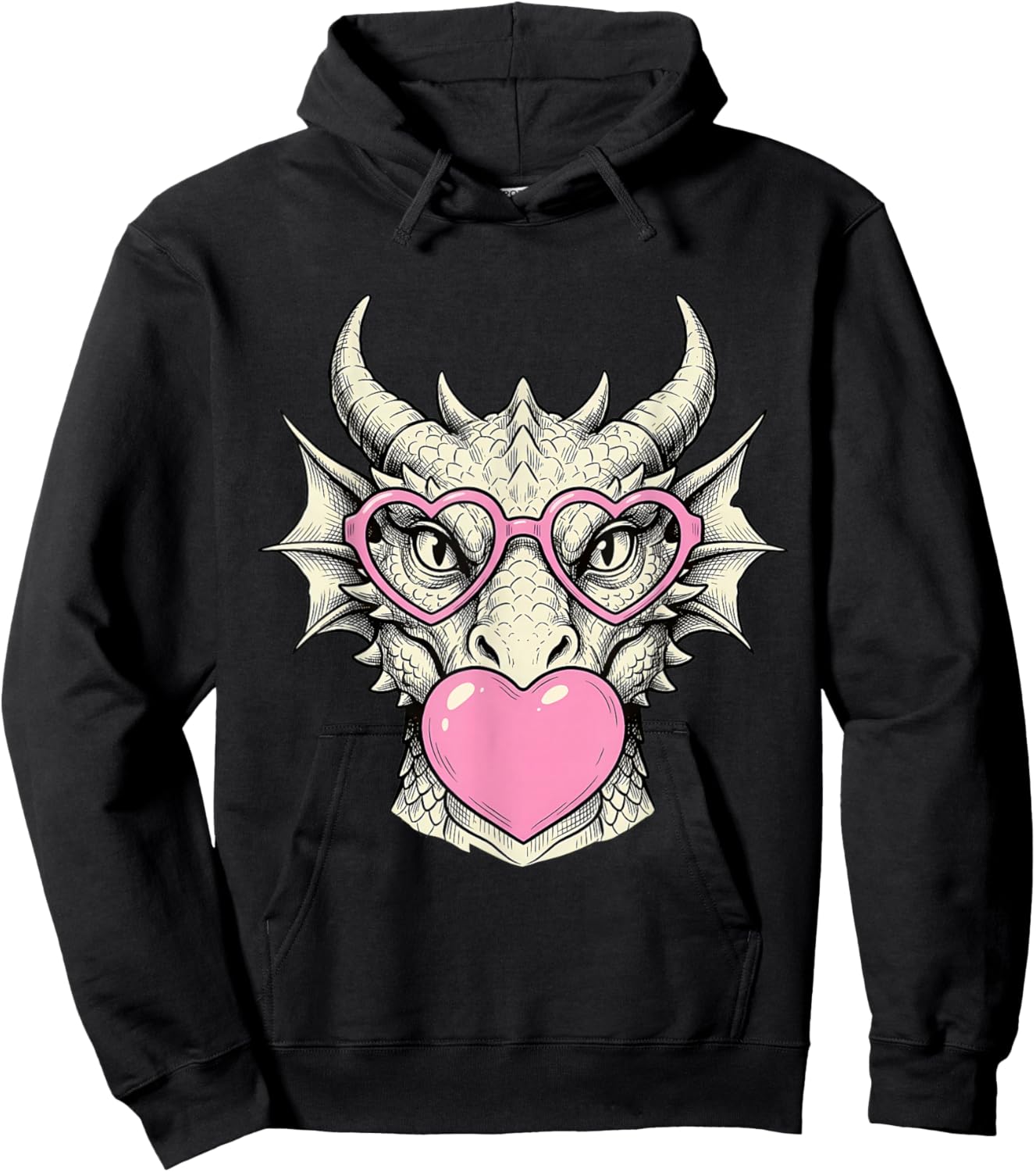 Cute Dragon Blowing Pink Valentine Heart Bubble Gum Hoodie - Hoodie | Black