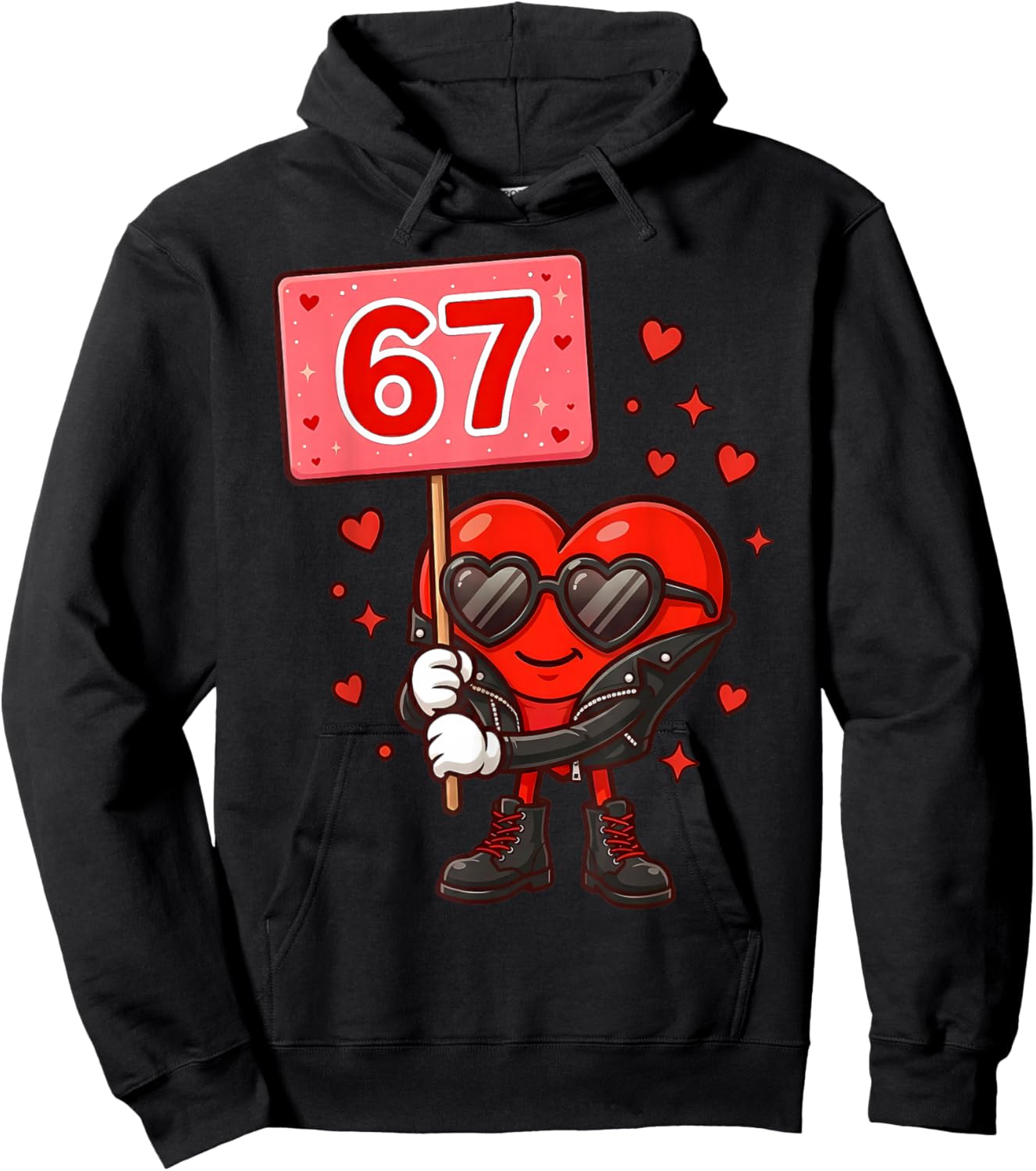 67 Six Seven Valentine Preppy Pink Heart Boys Girls Kids Hoodie - Hoodie | Black