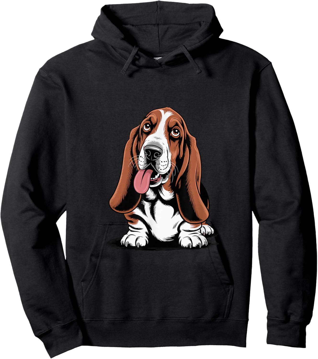 Cute Long Ear Drawing Graphic Style Cartoon Pet Basset Hound Hoodie - Hoodie | Black