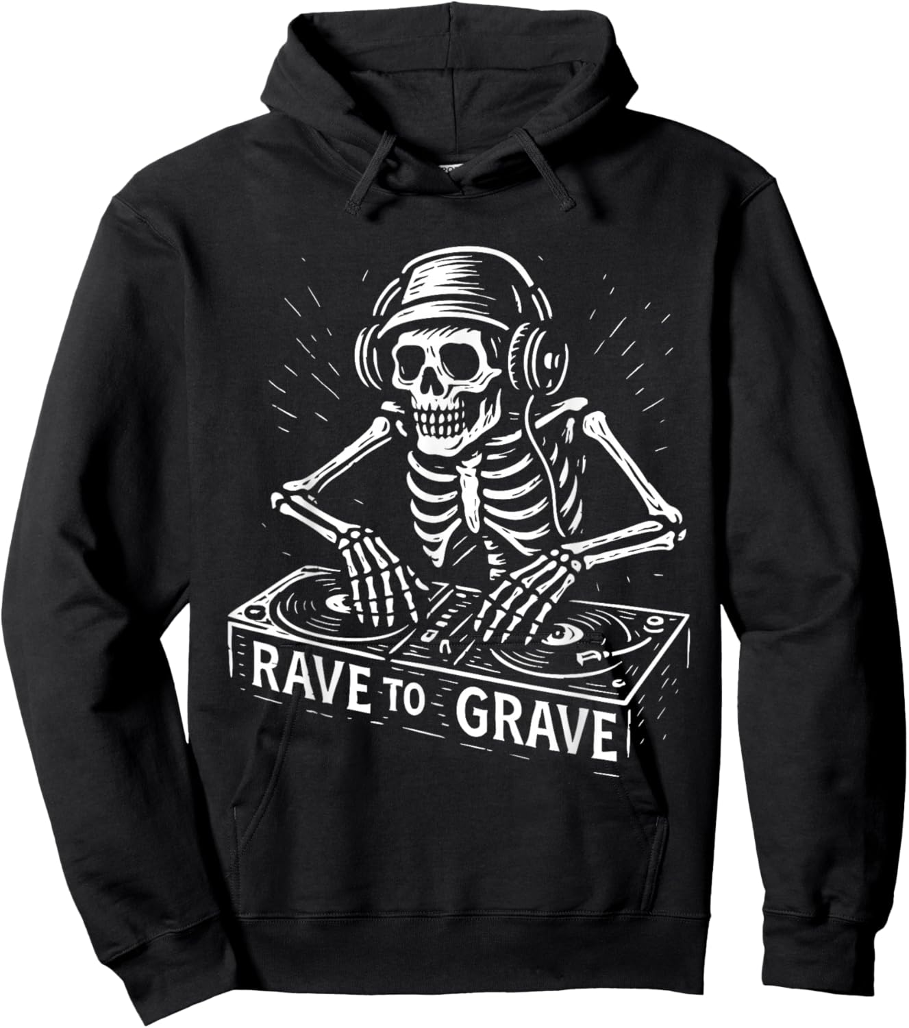 Old Skool Raver Skeleton DJ Rave to The Grave EDM Music Hoodie - Hoodie | Black