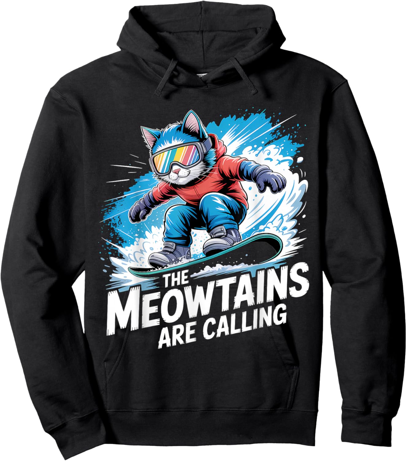 Meowtains are Calling Funny Snowboard Cat Snowboarding Hoodie - Hoodie | Black