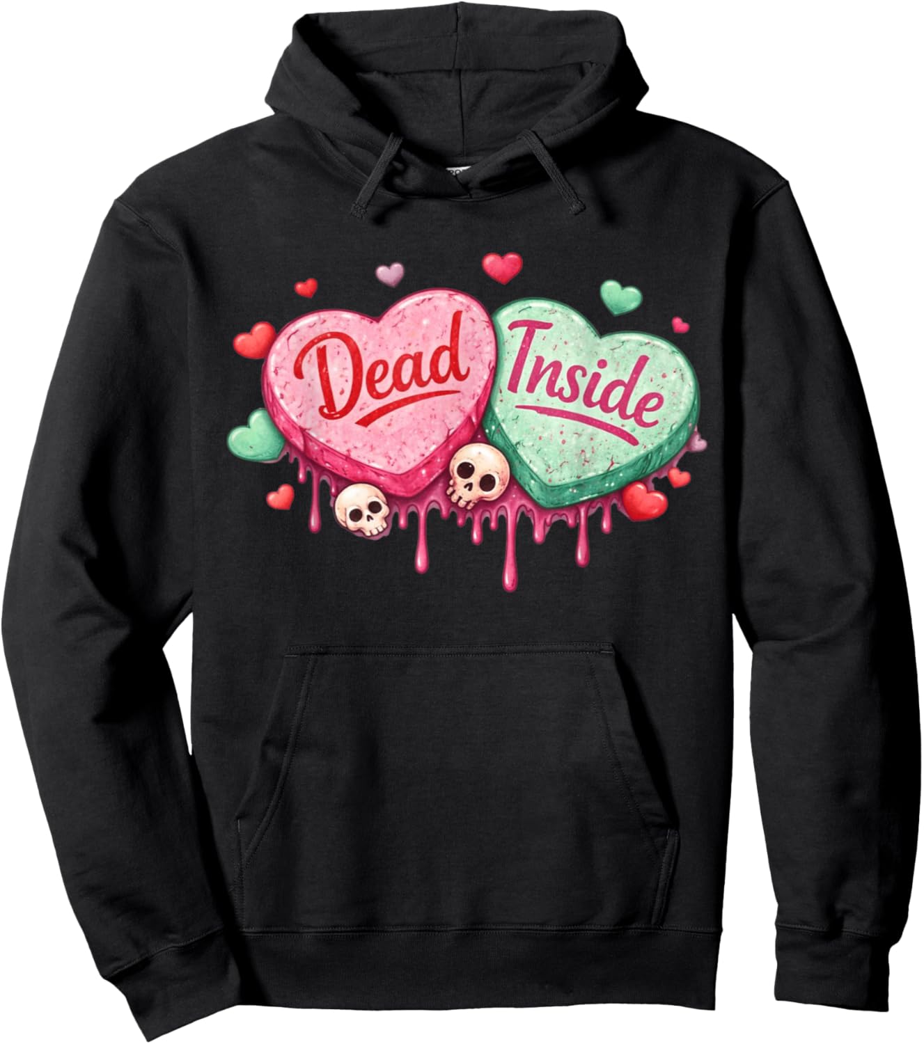 Dead Inside Anti-Valentines Day Hearts Funny Meme Men Women Hoodie - Hoodie | Black