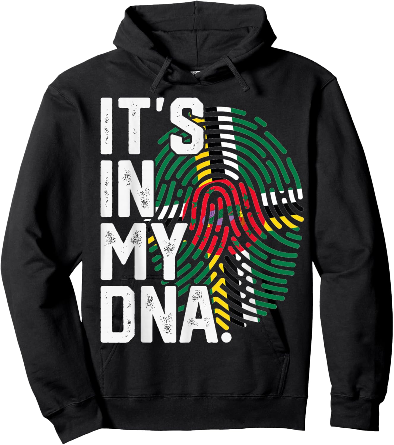 Dominica Roots Flag Fingerprint Graphic Patriotic Hoodie - Hoodie | Black