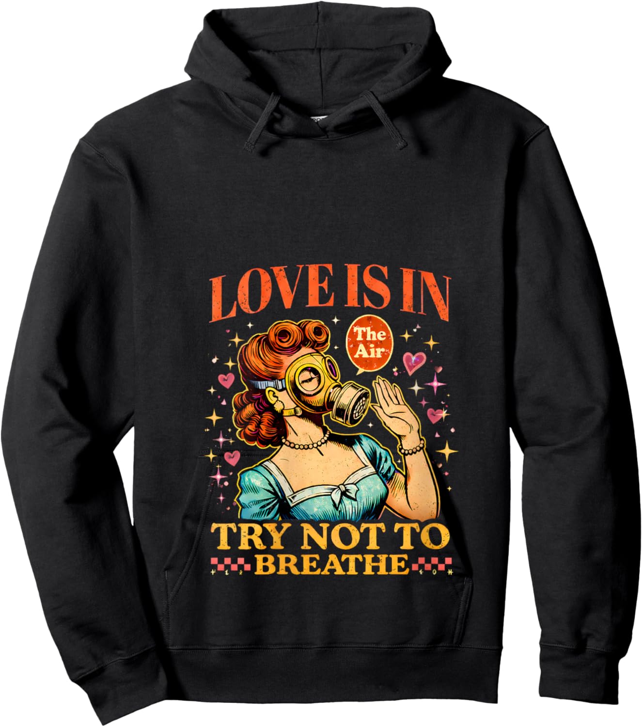 Women's Funny Valentine Gas Mask Love is in The Air V-Neck Hoodie - Hoodie | Black