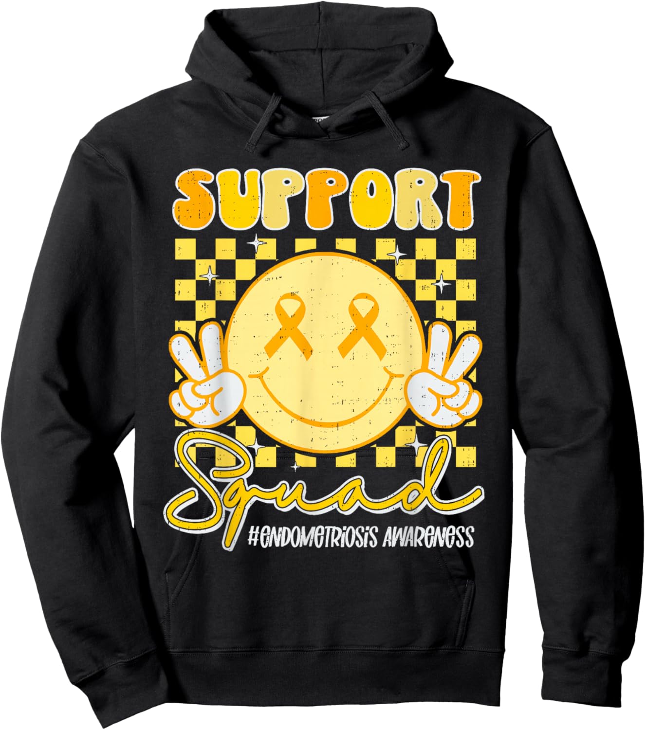 Endometriosis Awareness Heart Yellow Ribbon Endo Support Hoodie - Hoodie | Black