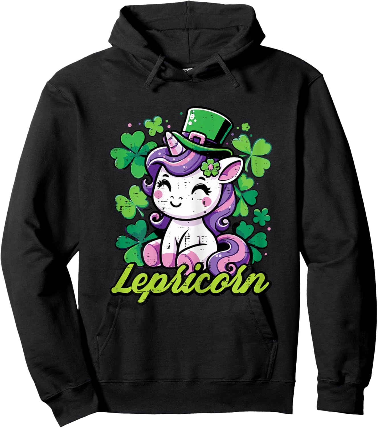 St Patricks Day Unicorn Lepricorn Saint Pattys Girls Kids Hoodie - Hoodie | Black