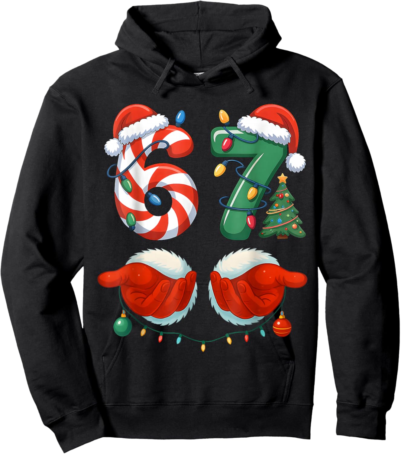 67 Christmas 6 7 Meme Pajamas Holiday Gen Alpha Slang Hoodie - Hoodie | Black