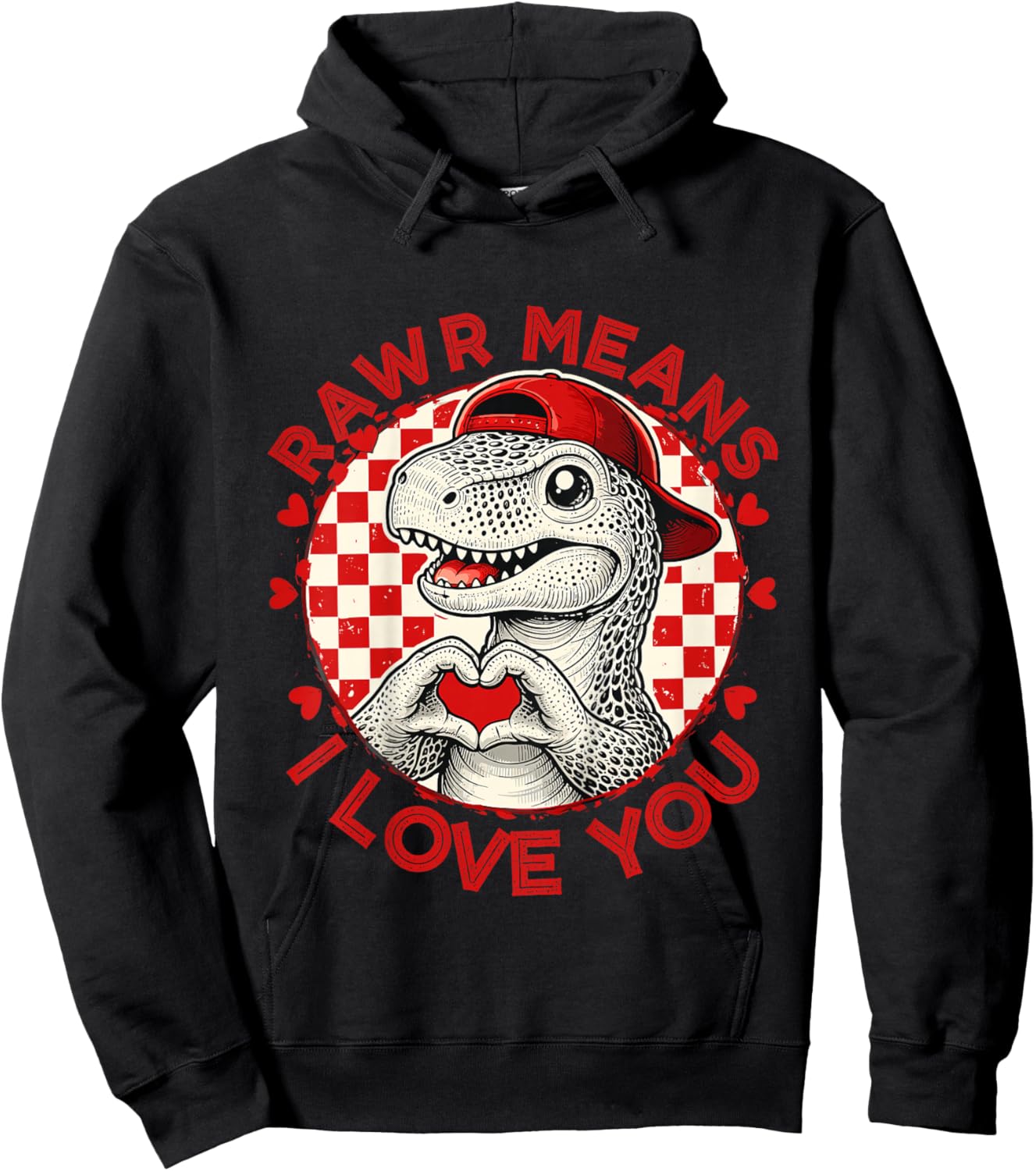 Kids Rawr Means I Love You Dinosaur Hat Valentine Toddler Boy Kid Hoodie - Hoodie | Black